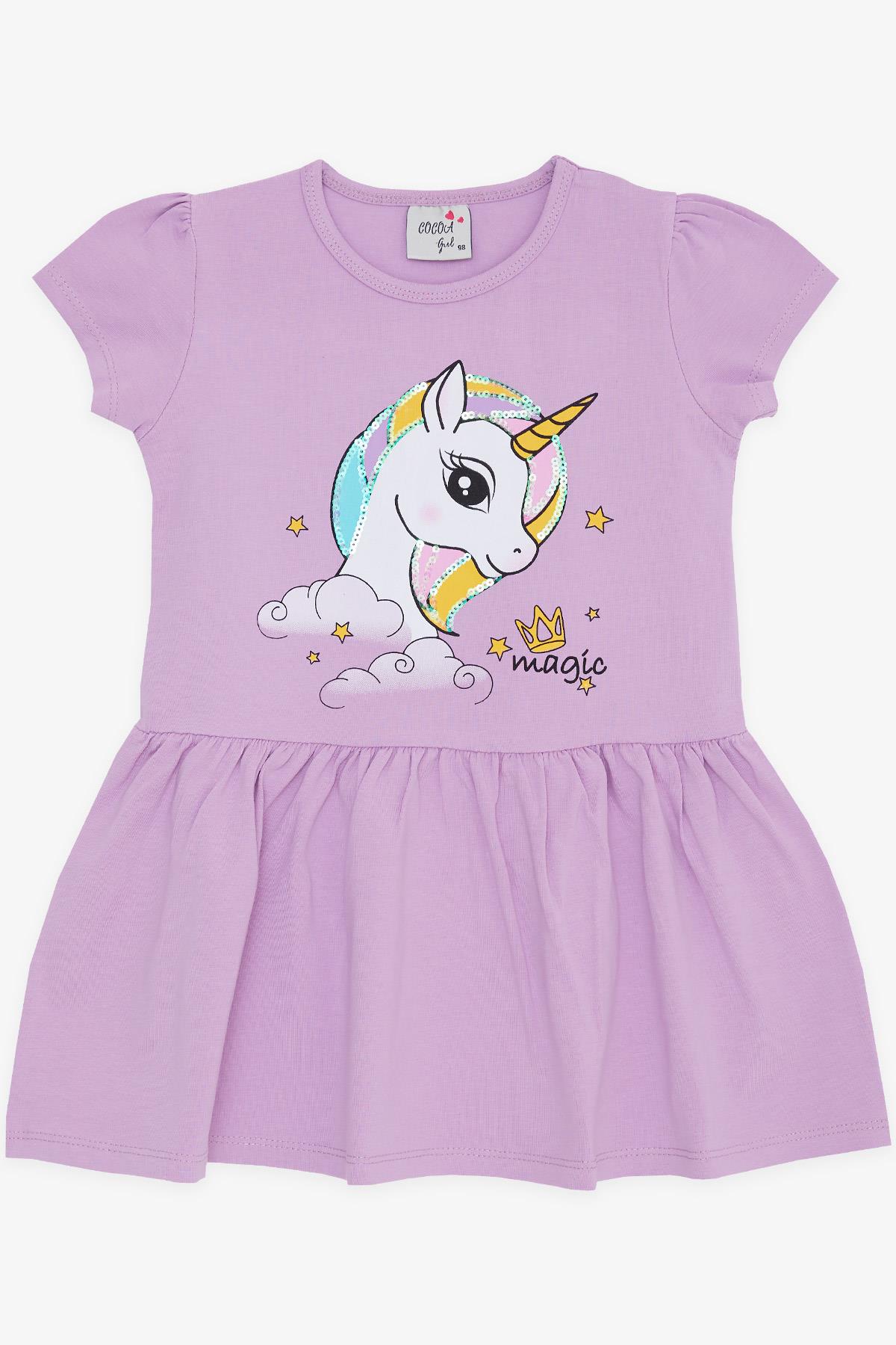 BARMY Kız Çocuk Elbise Unicorn Baskılı Eflatun (3-7 Yaş)