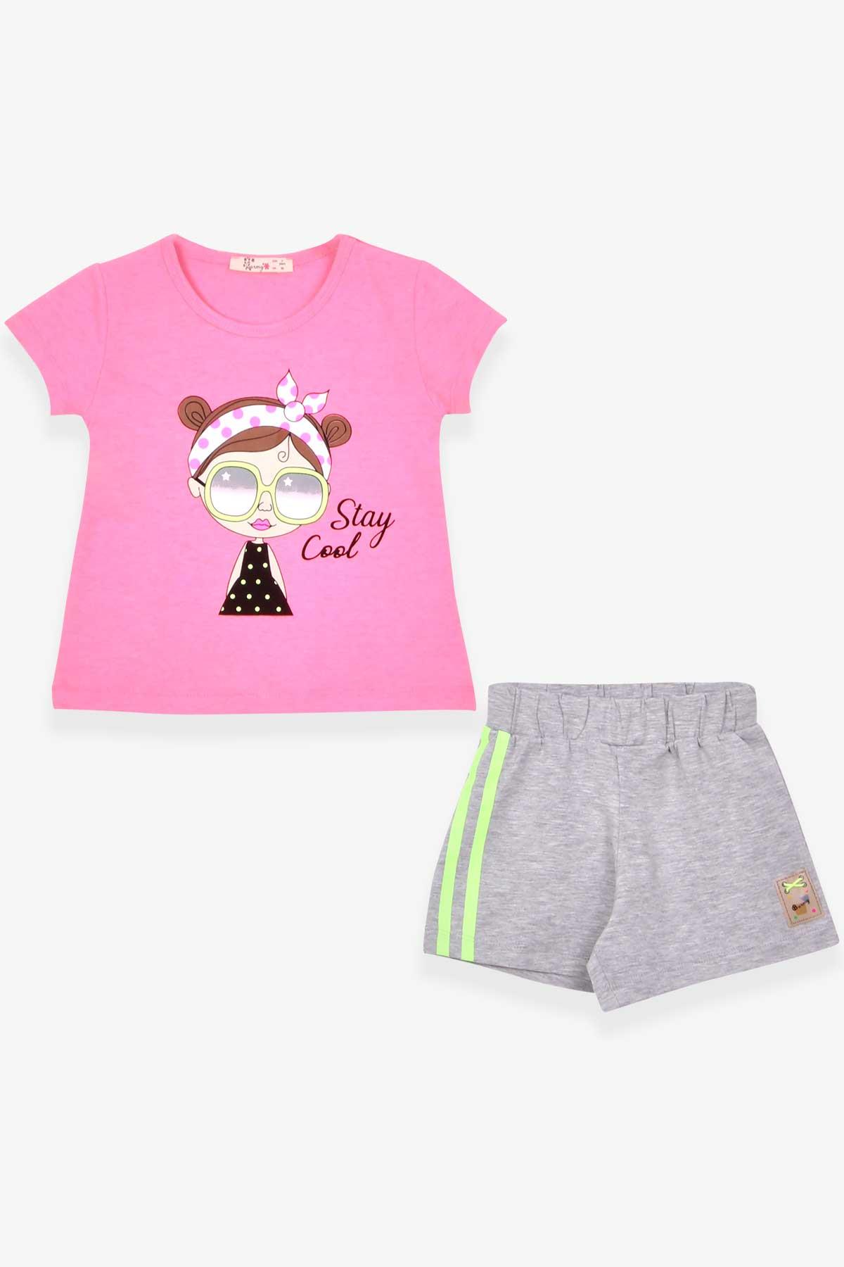 BARMY Kız Çocuk Şortlu Takım Kız Baskılı Neon Pembe (3-7 Yaş)