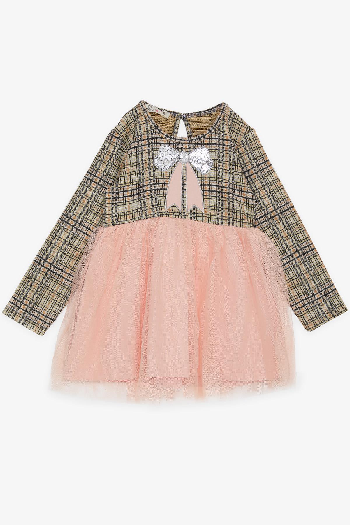 BARMY Kız Çocuk Uzun Kollu Elbise Pullu Fiyonk Nakışlı Ekoseli Tüllü Karışık Renk (3-7 Yaş)