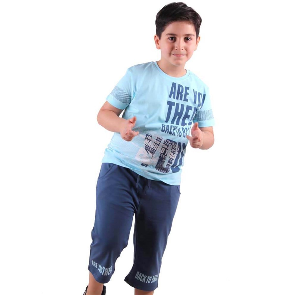 Erkek Çocuk Şort Takım Baskılı Mavi-Lacivert (9-12 Yaş)