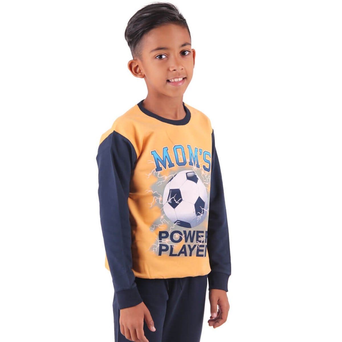 Erkek Çocuk Sweatshirt Futbollu Turuncu-Lacivert (5-10 Yaş)