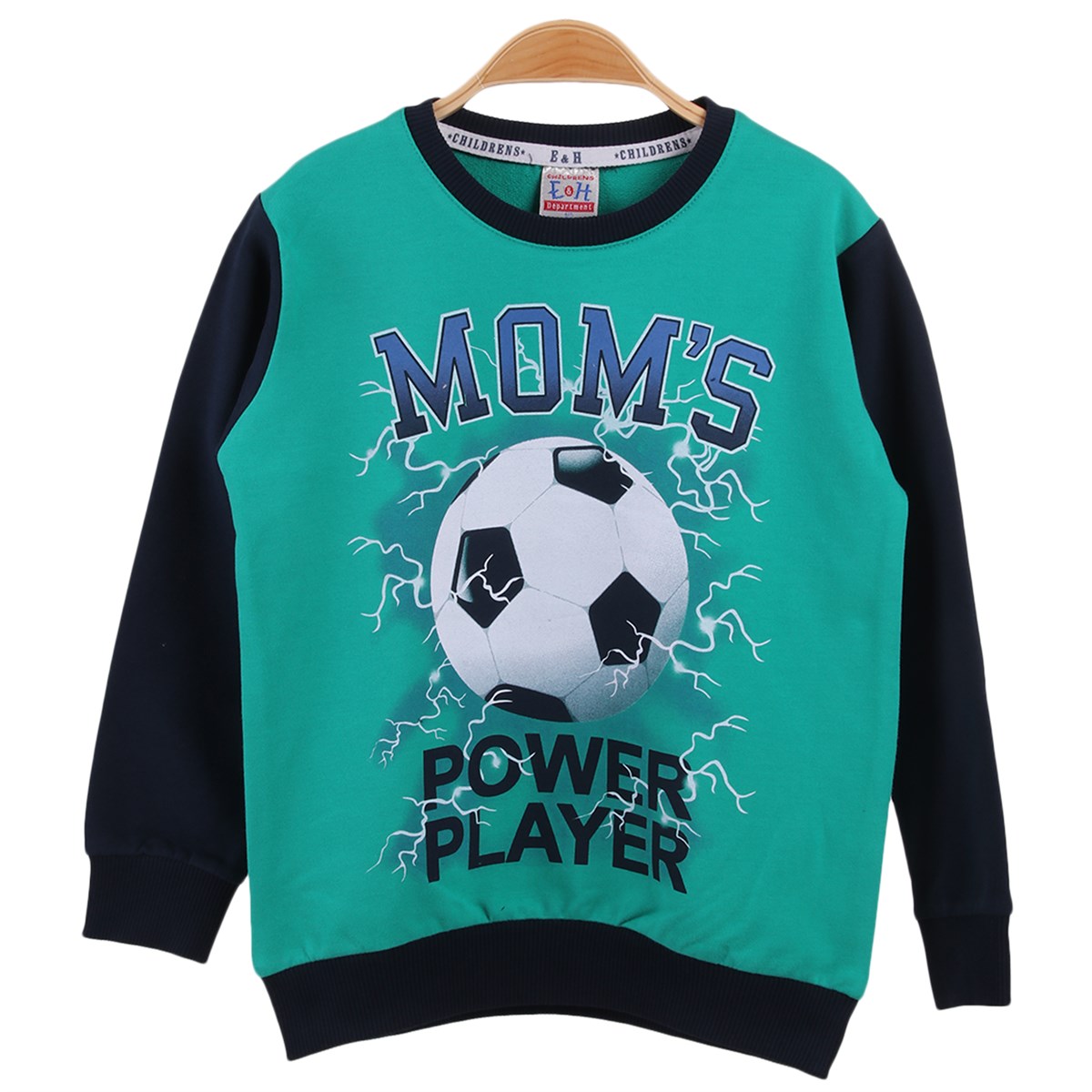 Erkek Çocuk Sweatshirt Futbollu Yeşil-Lacivert (5-10 Yaş)