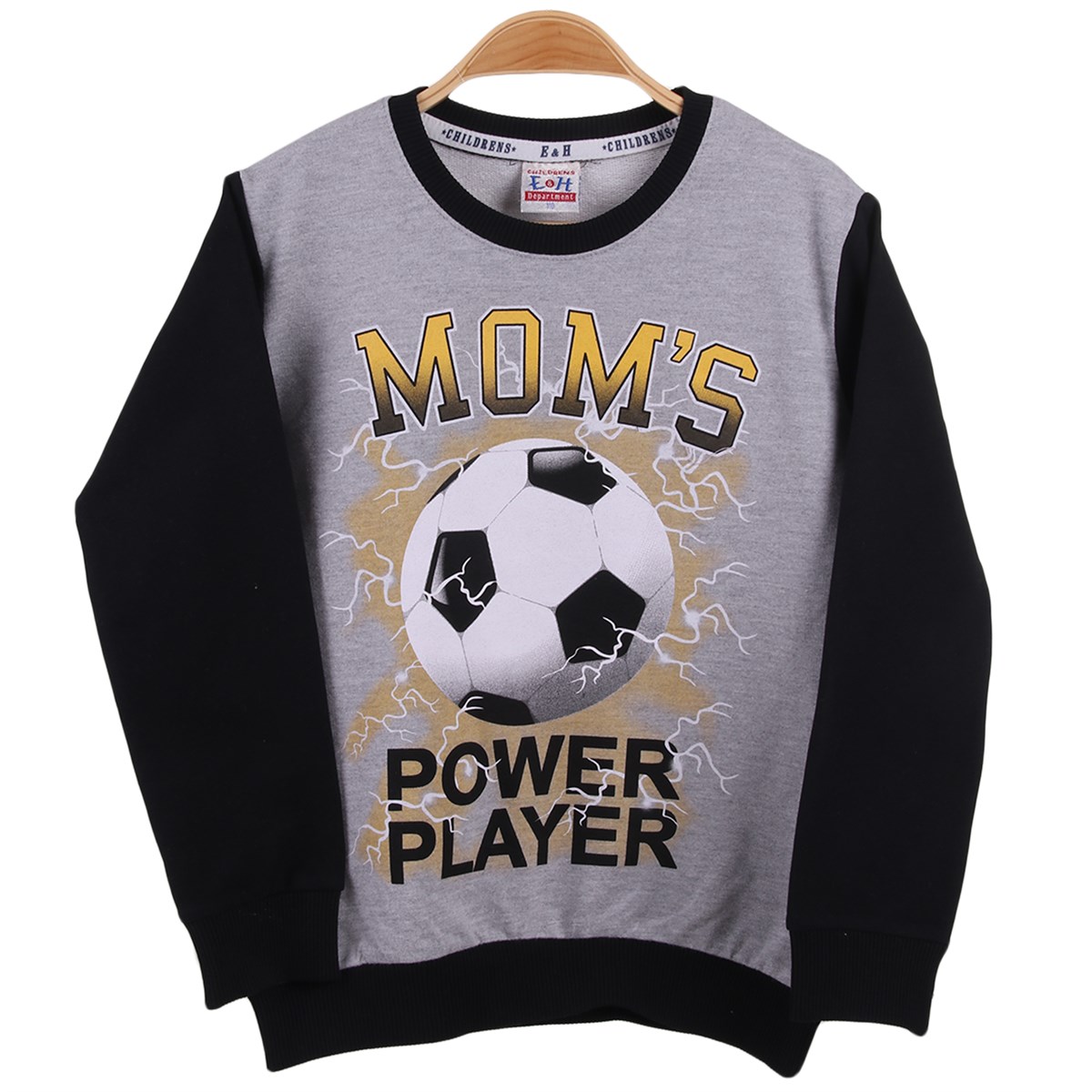 Erkek Çocuk Sweatshirt Futbollu Gri-Siyah (5-10 Yaş)