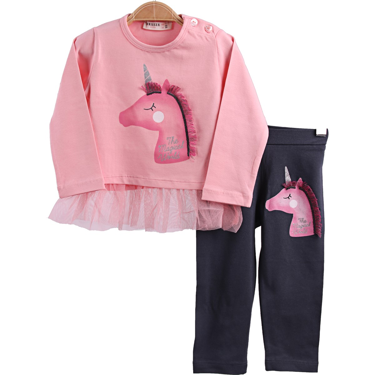 Kız Bebek Eşofman Takımı Unicorn'lu Pembe-Gri (9 Ay-3 Yaş)