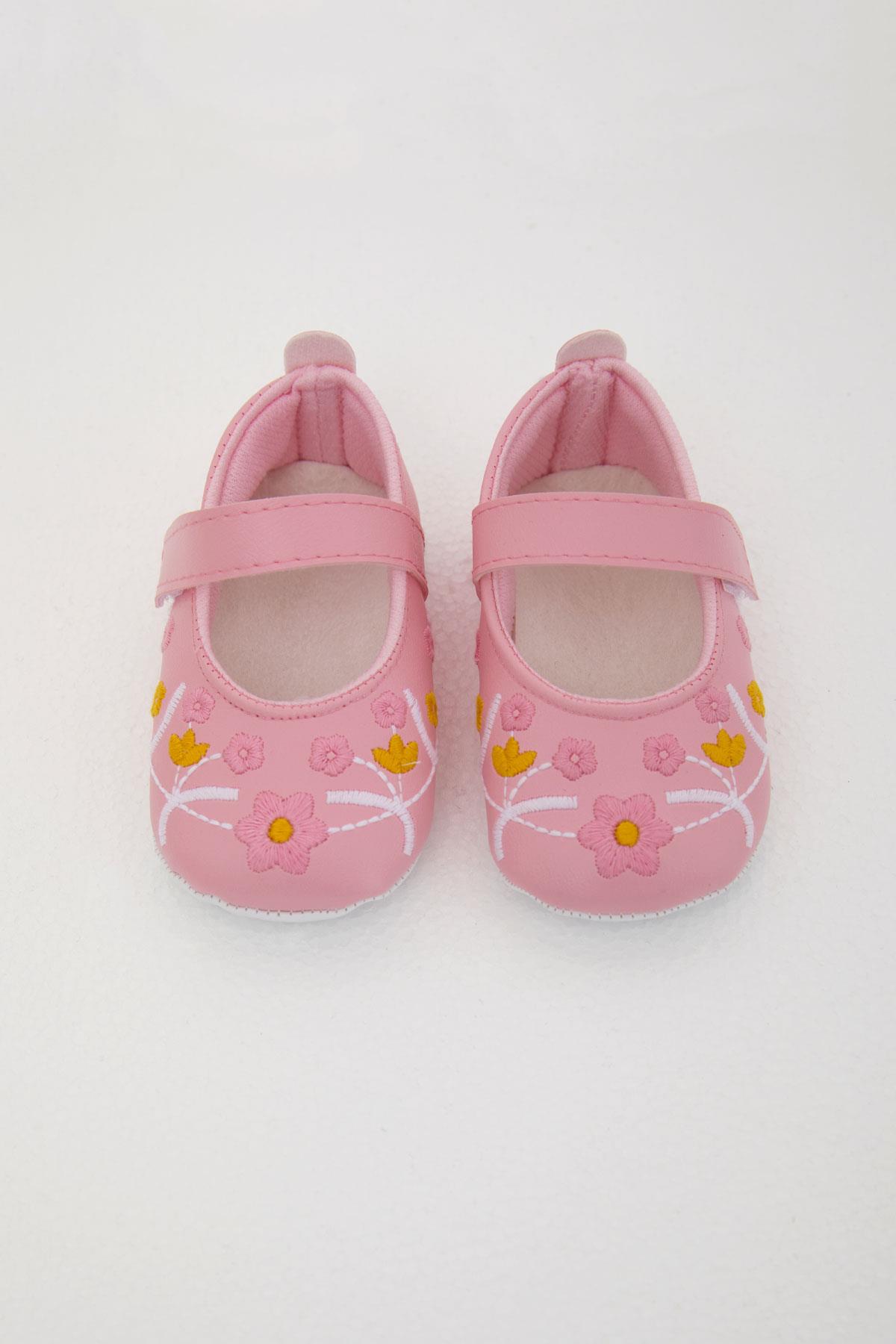 Bebiccino Kız Bebek Patik Ayakkabı Çiçek Nakışlı Pembe (18 Numara-19 Numara)