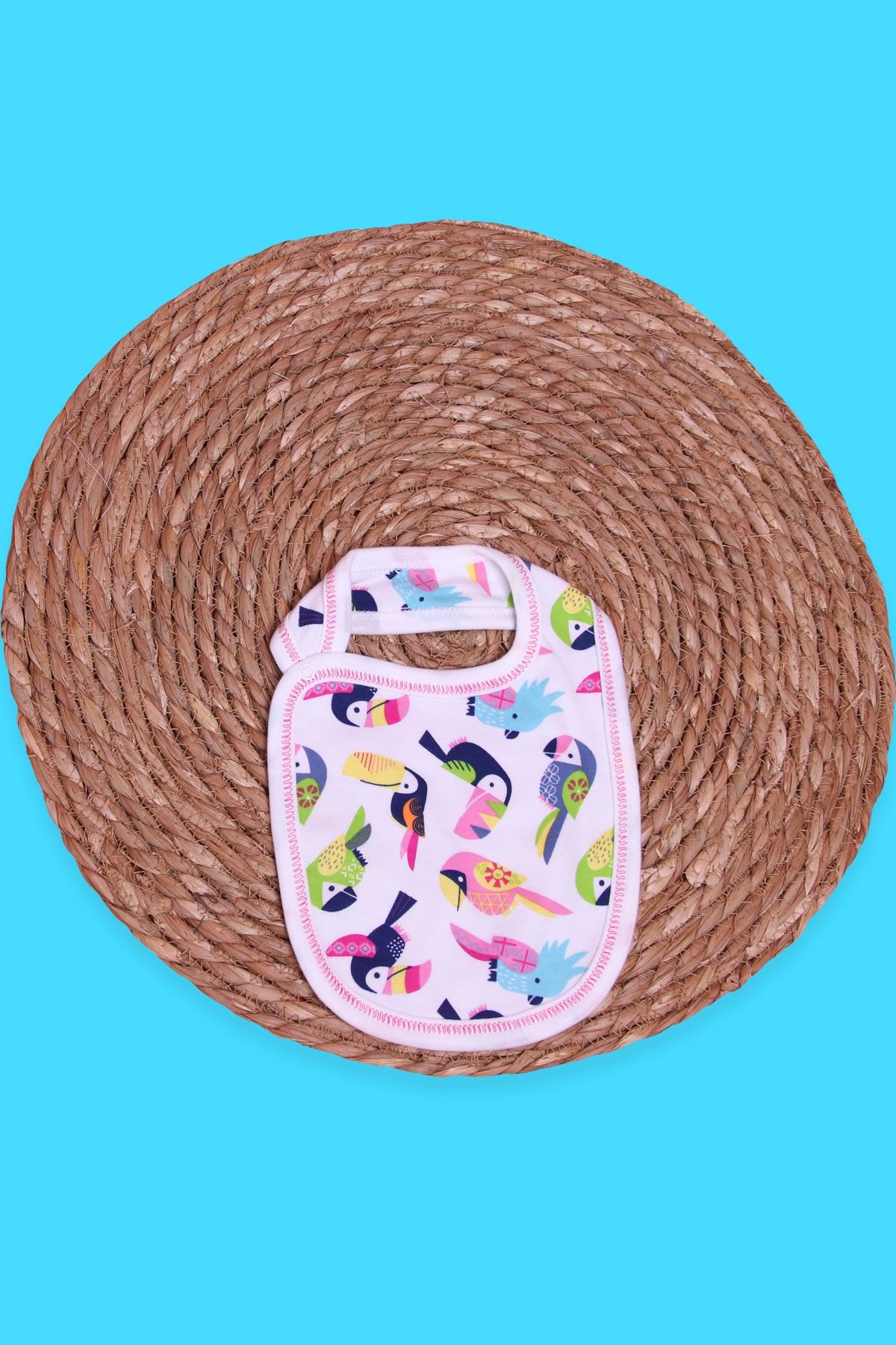 Breeze Bebek Mama Önlüğü Papağan Desenli Beyaz