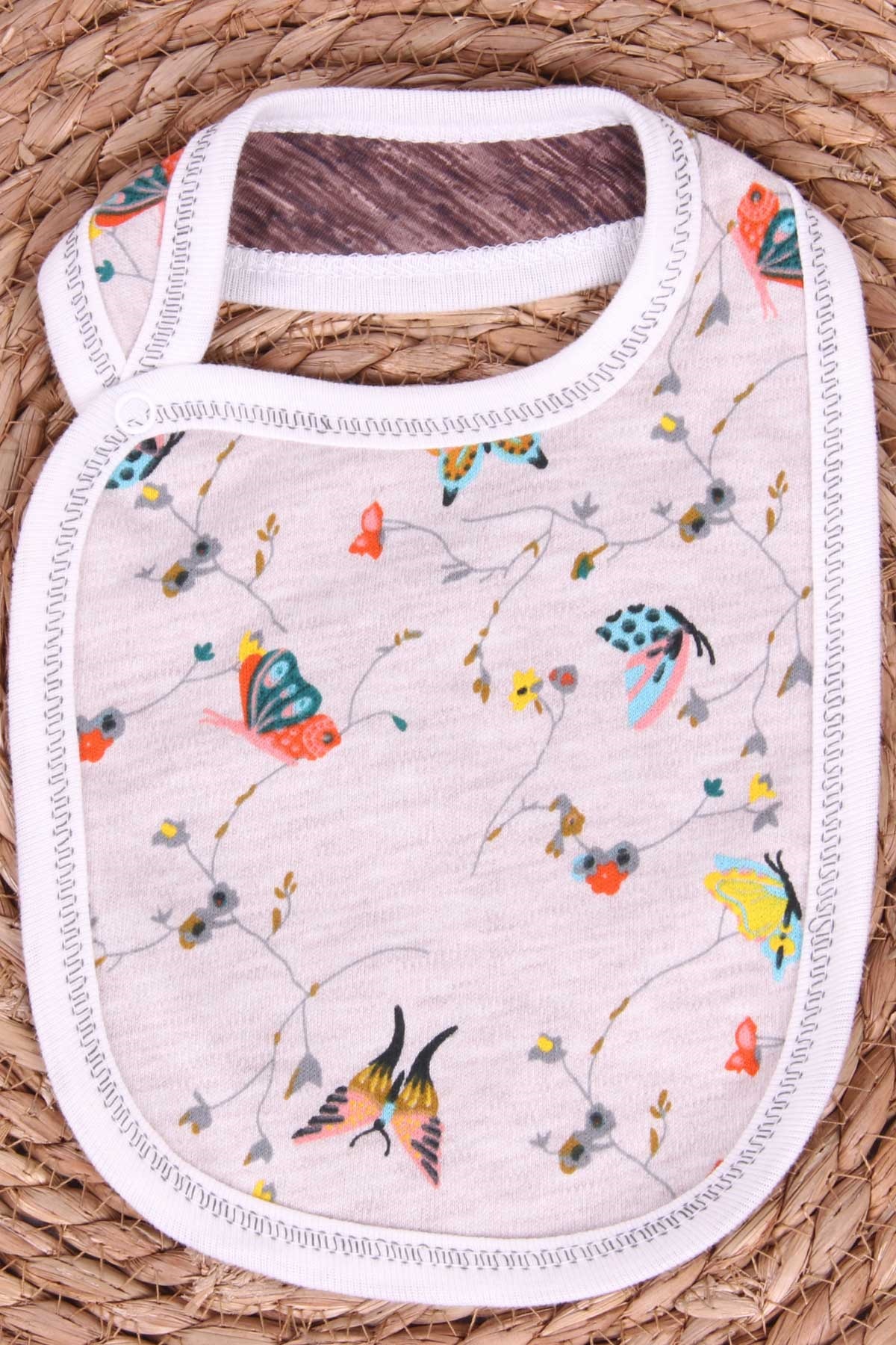 Breeze Bebek Mama Önlüğü Renkli Kelebek Desenli Bej Melanj (Standart)