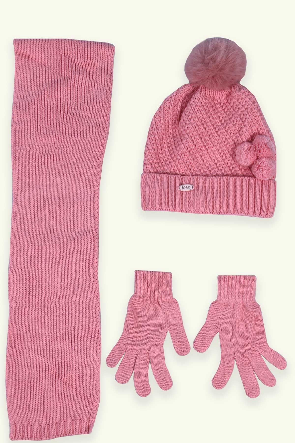 Breeze Çocuk Atkı Bere Takımı 3 lü Set Pudra (4-8 Yaş)