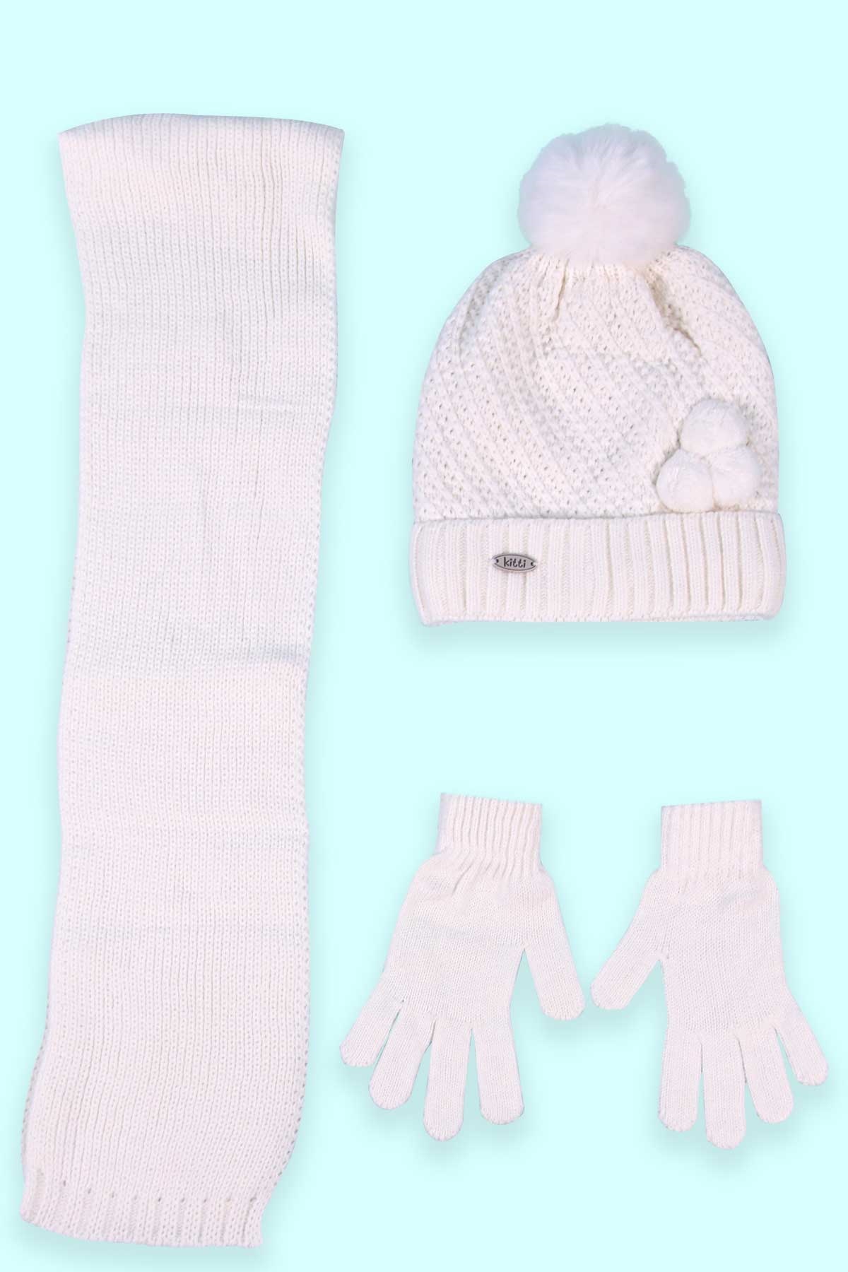 Breeze Çocuk Atkı Bere Takımı 3 lü Set Ekru (4-8 Yaş)