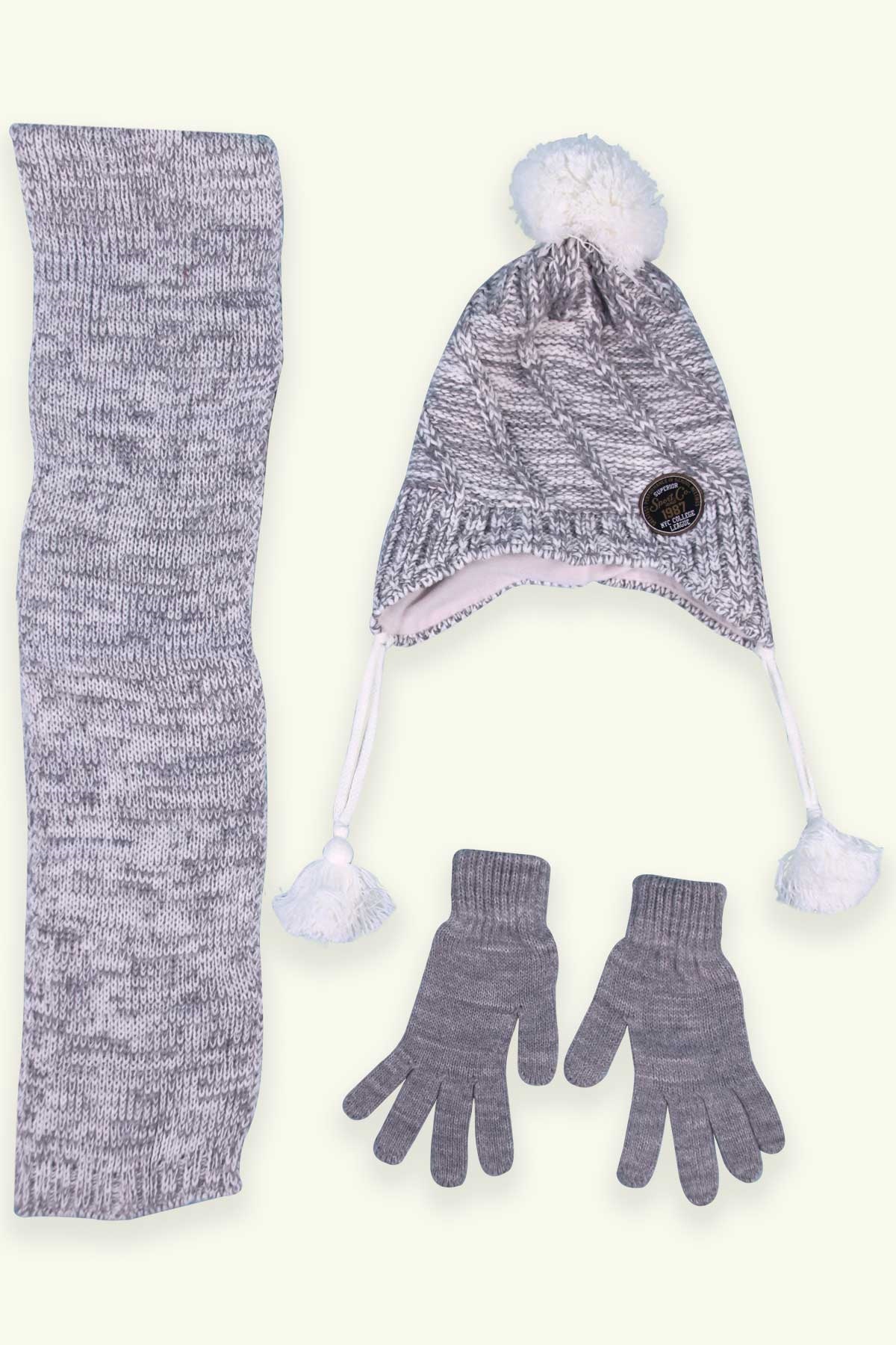 Breeze Çocuk Atkı Bere Takımı 3 lü Set Gri (4-8 Yaş)