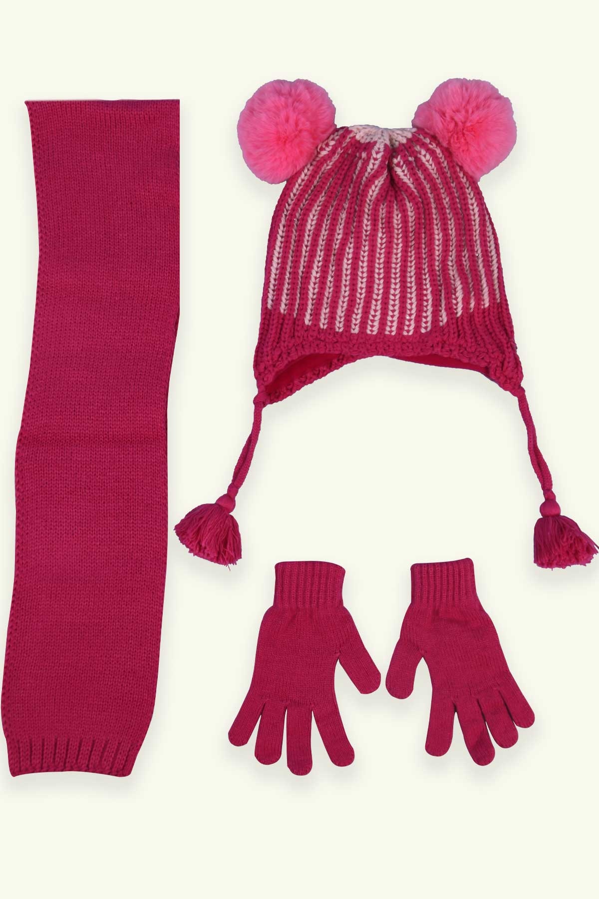 Breeze Çocuk Atkı Bere Takımı 3 lü Set Fuşya (4-8 Yaş)