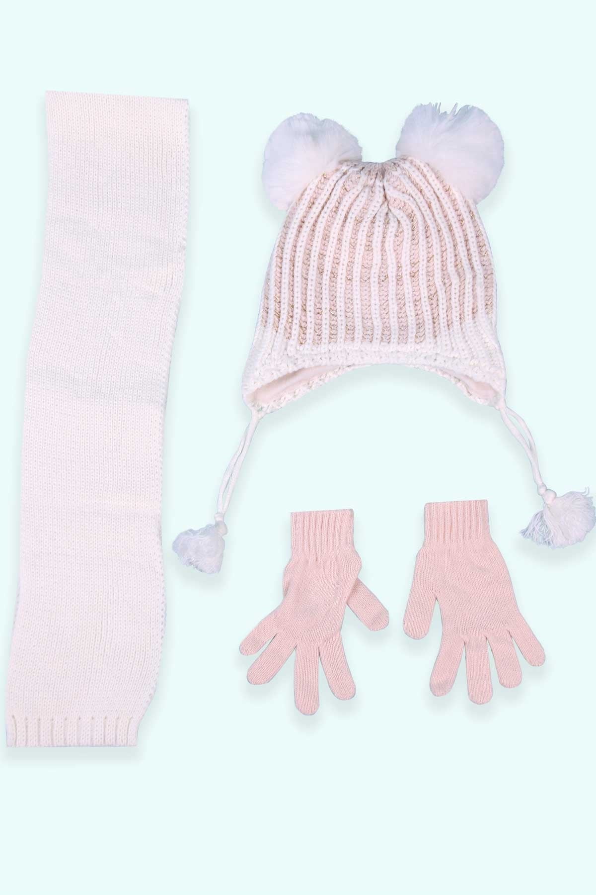 Breeze Çocuk Atkı Bere Takımı 3 lü Set Krem (4-8 Yaş)