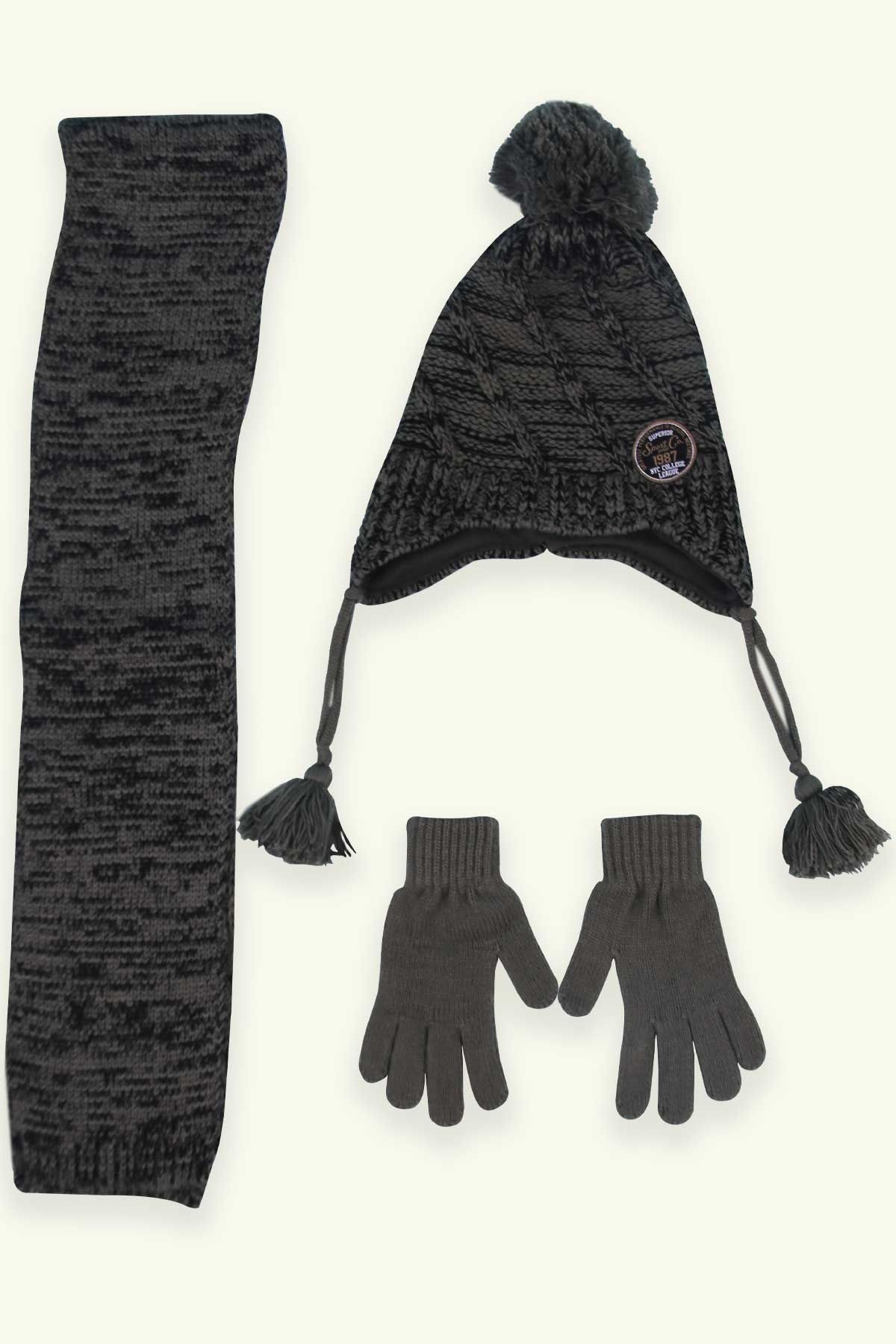 Breeze Çocuk Atkı Bere Takımı 3 lü Set Koyu Yeşil (4-8 Yaş)