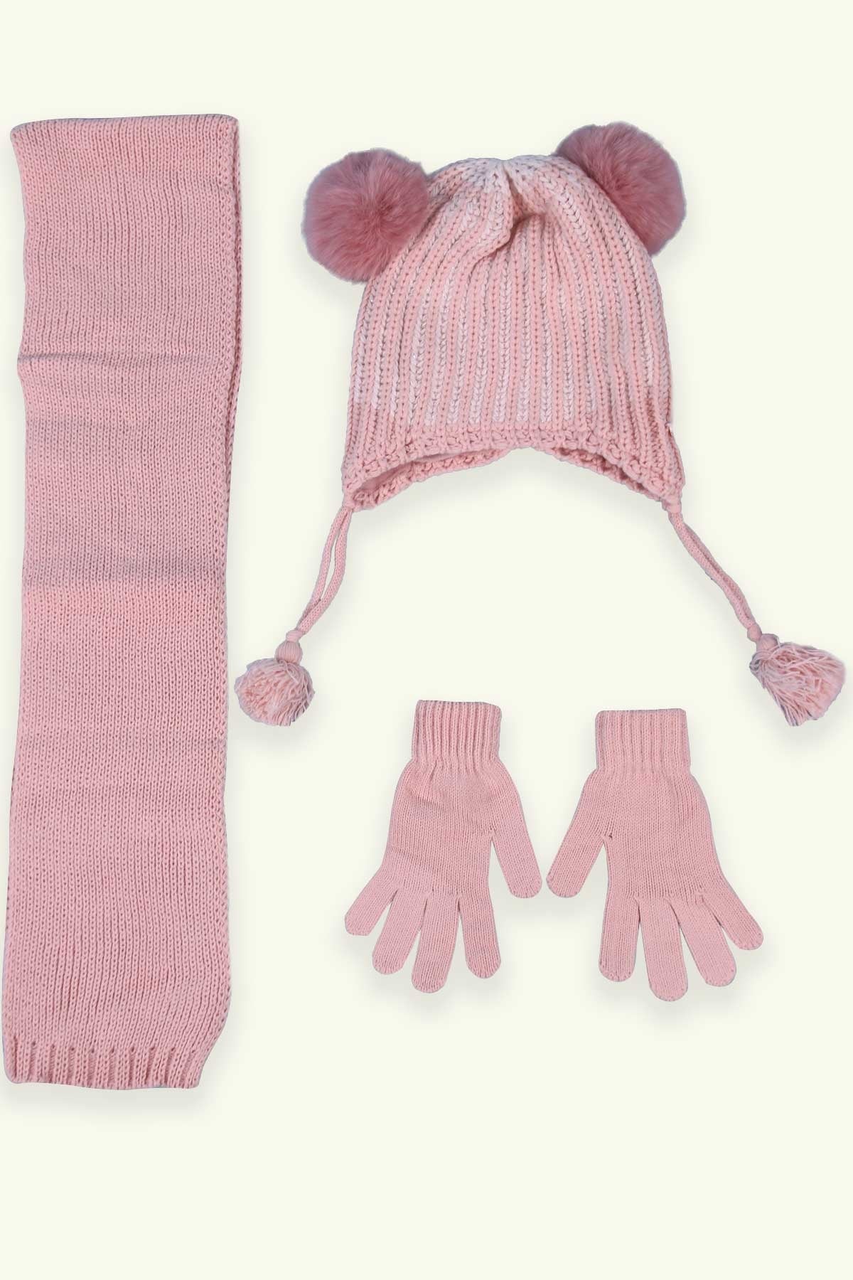 Breeze Çocuk Atkı Bere Takımı 3 lü Set Gülkurusu (4-8 Yaş)
