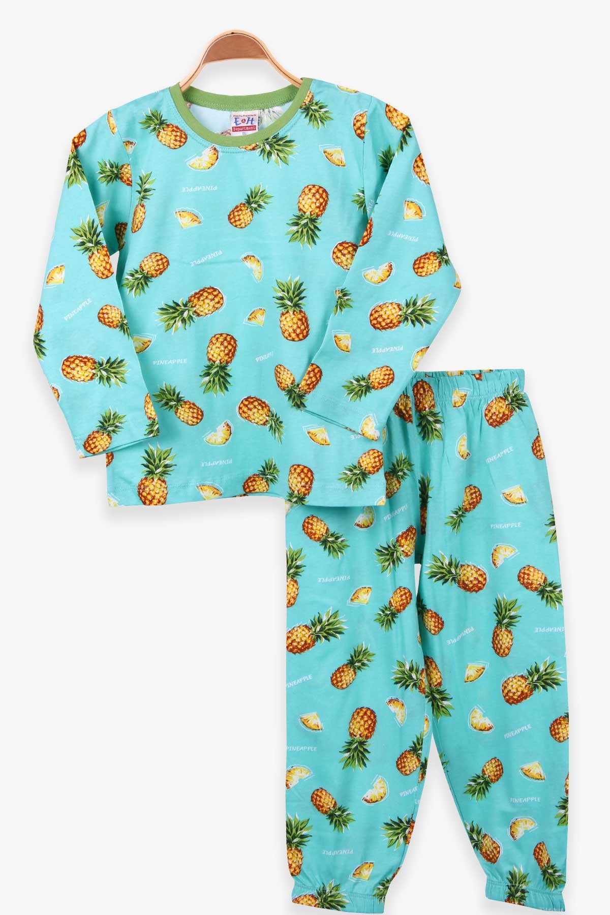 Çocuk Pijama Takımı Ananas Desenli Mint Yeşili 4 Yaş - Yumuşak Kumaş |  Breeze