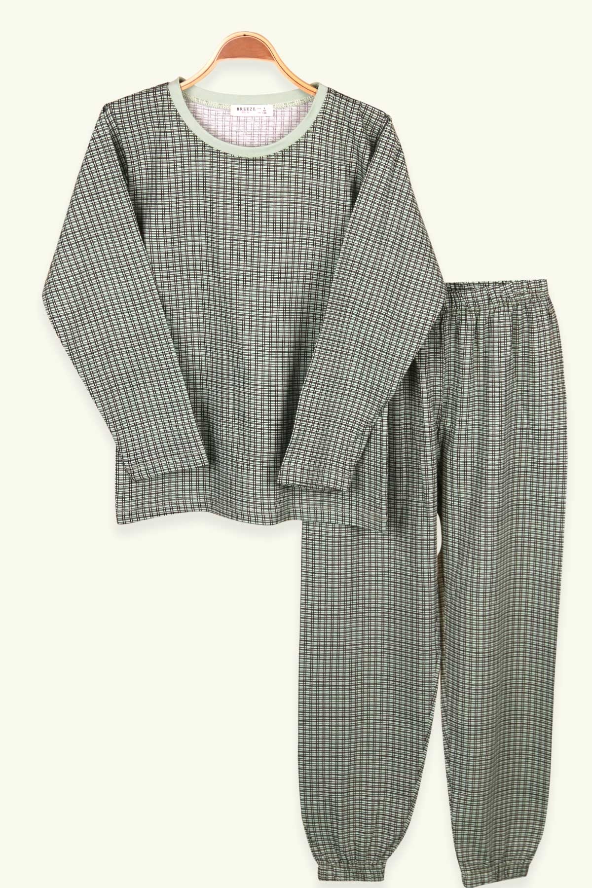 Breeze Çocuk Pijama Takımı Ekoseli Fıstık Yeşili (9-12 Yaş)