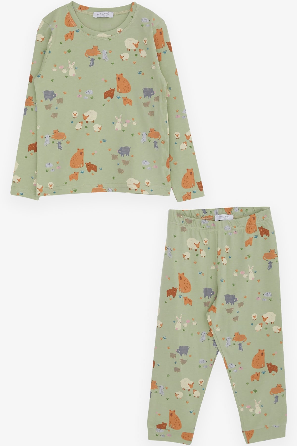 Breeze Çocuk Pijama Takımı Hayvanlar Alemi Desenli Mint Yeşili (3-7 Yaş)