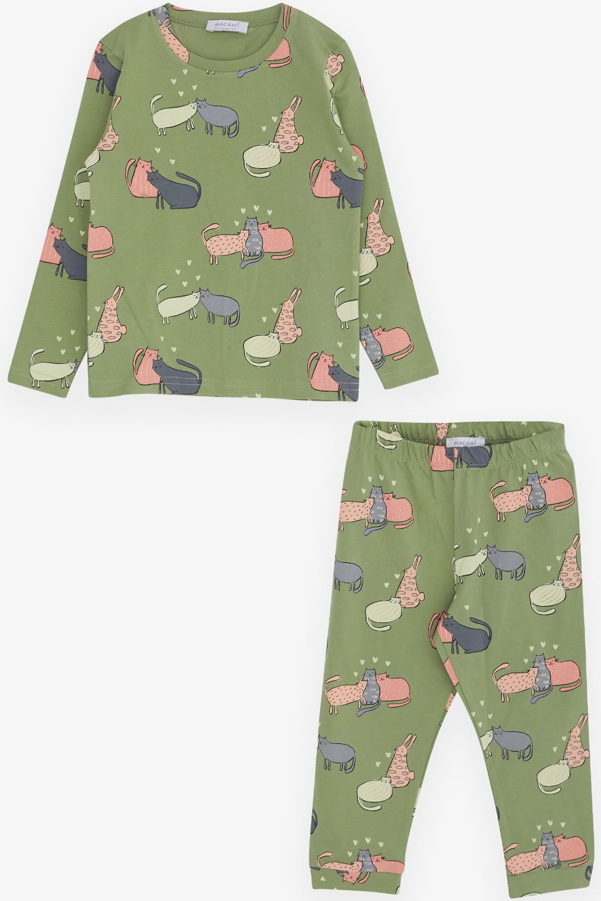 Breeze Çocuk Pijama Takımı Kedicik Desenli Mint Yeşili (3-7 Yaş)