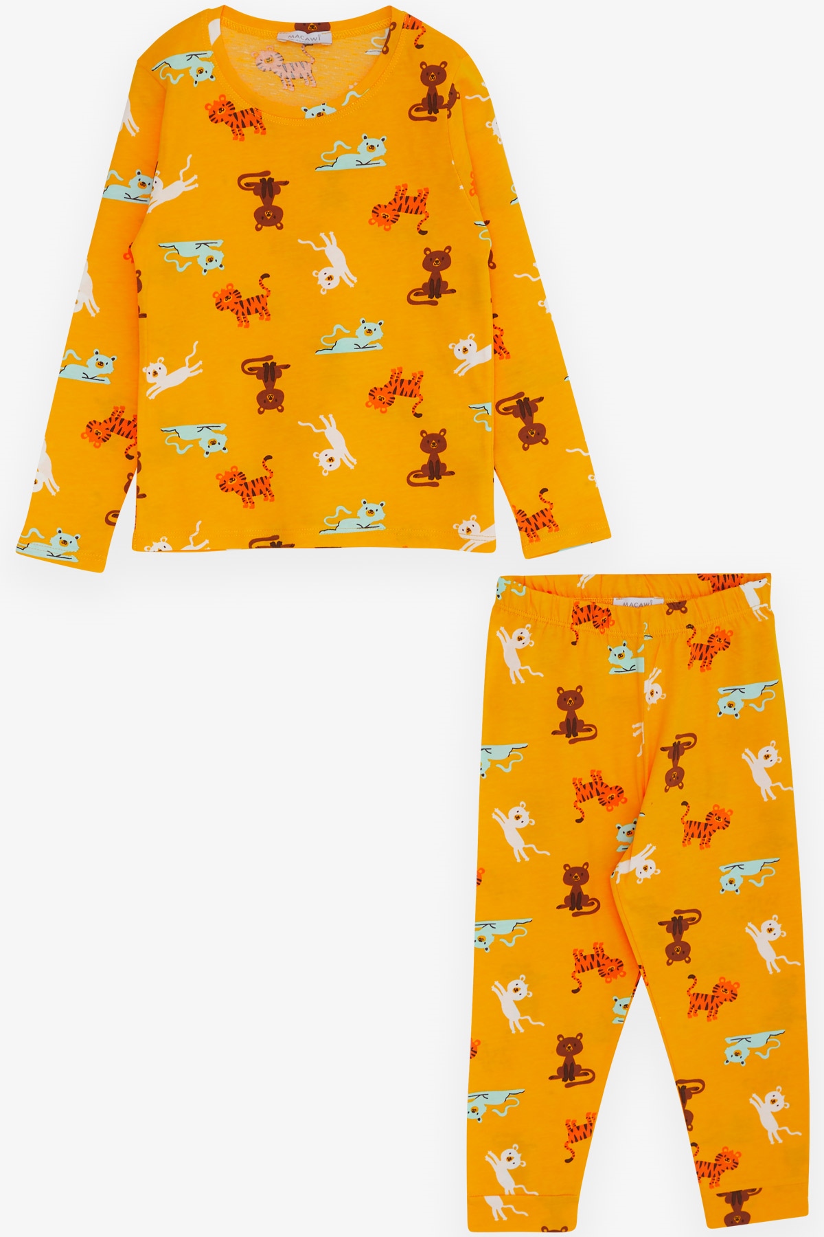 Çocuk Pijama Takımı Neşeli Kedicik Desenli Hardal Sarı 3 Yaş - Yumuşak  Kumaşlı Çocuk Pijamaları | Breeze