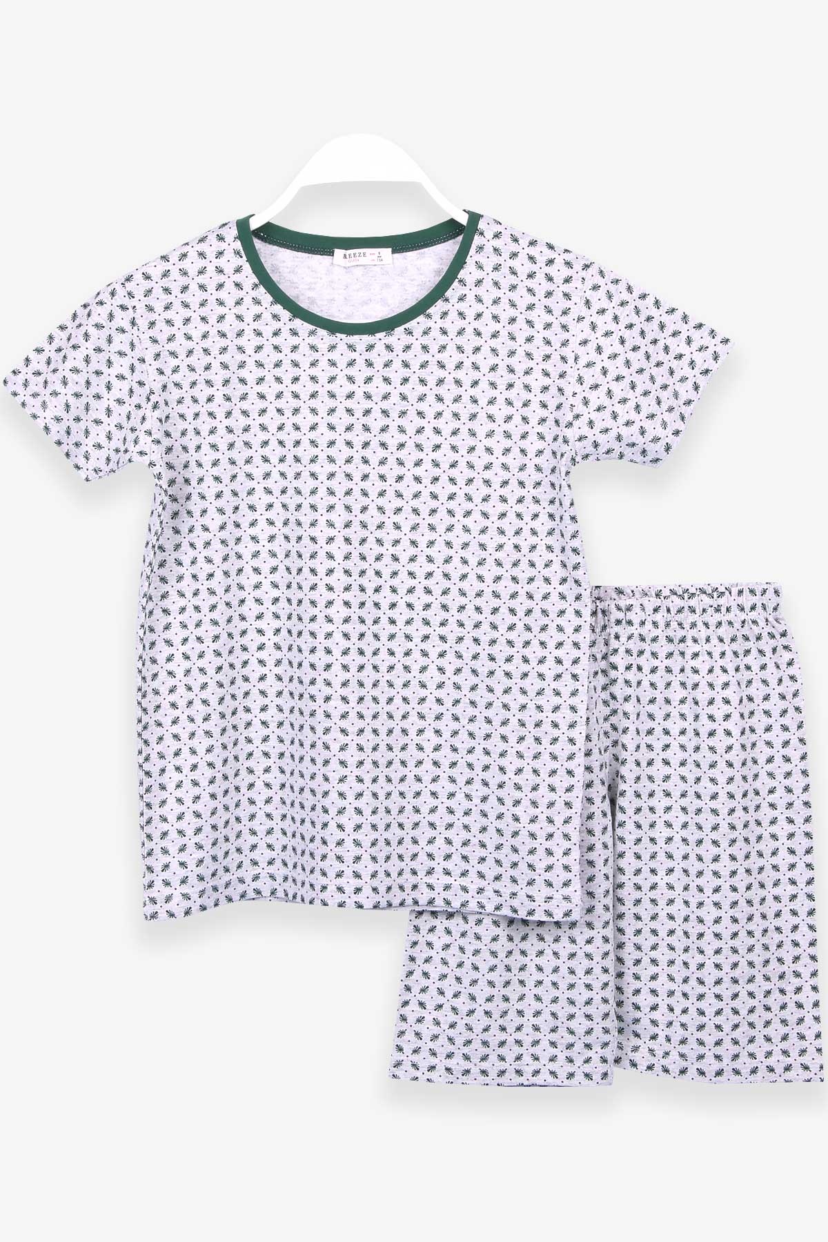 Breeze Çocuk Şortlu Pijama Takımı Desenli Açık Gri Melanj (9-12 Yaş)