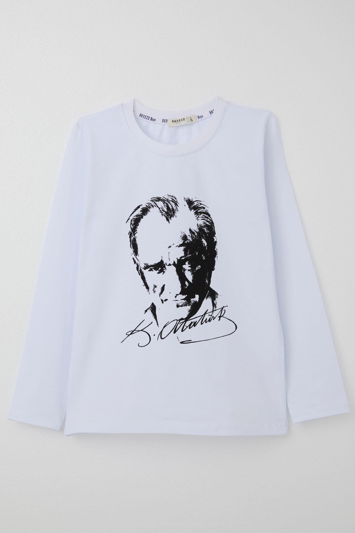 Breeze Çocuk Uzun Kollu Tişört Atatürk Baskılı Beyaz (8-11 Yaş)