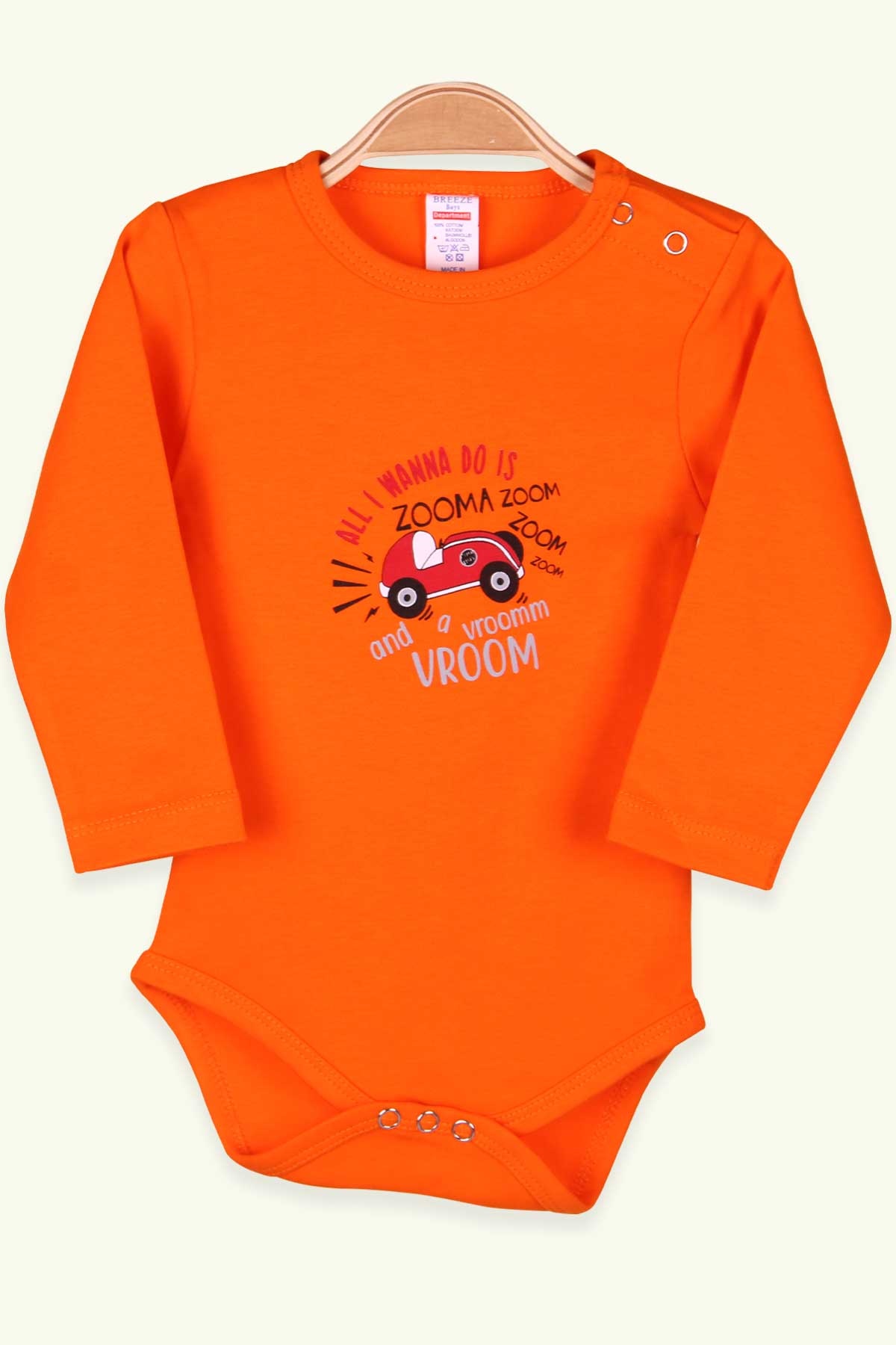 Breeze Erkek Bebek Çıtçıtlı Araba Baskılı Neon Turuncu (9 Ay-3 Yaş)