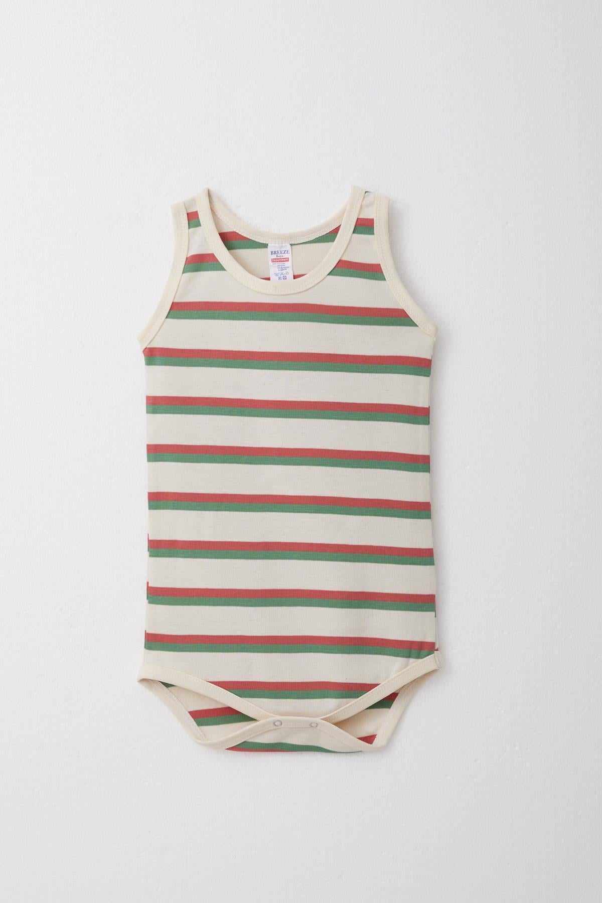 Breeze Erkek Bebek Çıtçıtlı Atlet Zıbın Body Renkli Çizgili Krem (9 Ay-3 Yaş)