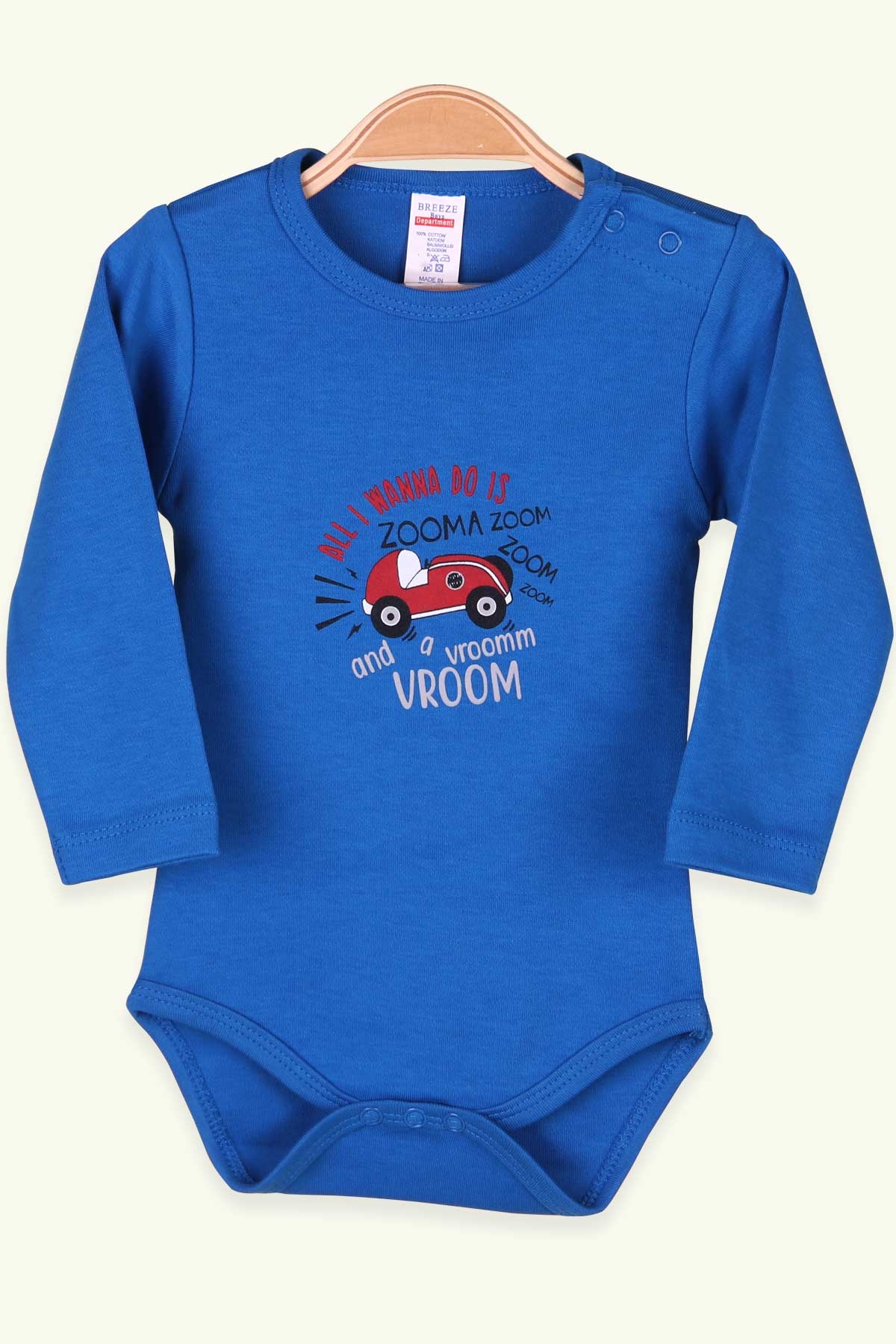 Breeze Erkek Bebek Çıtçıtlı Body Araba Baskılı Saks Mavisi (9 Ay-3 Yaş)