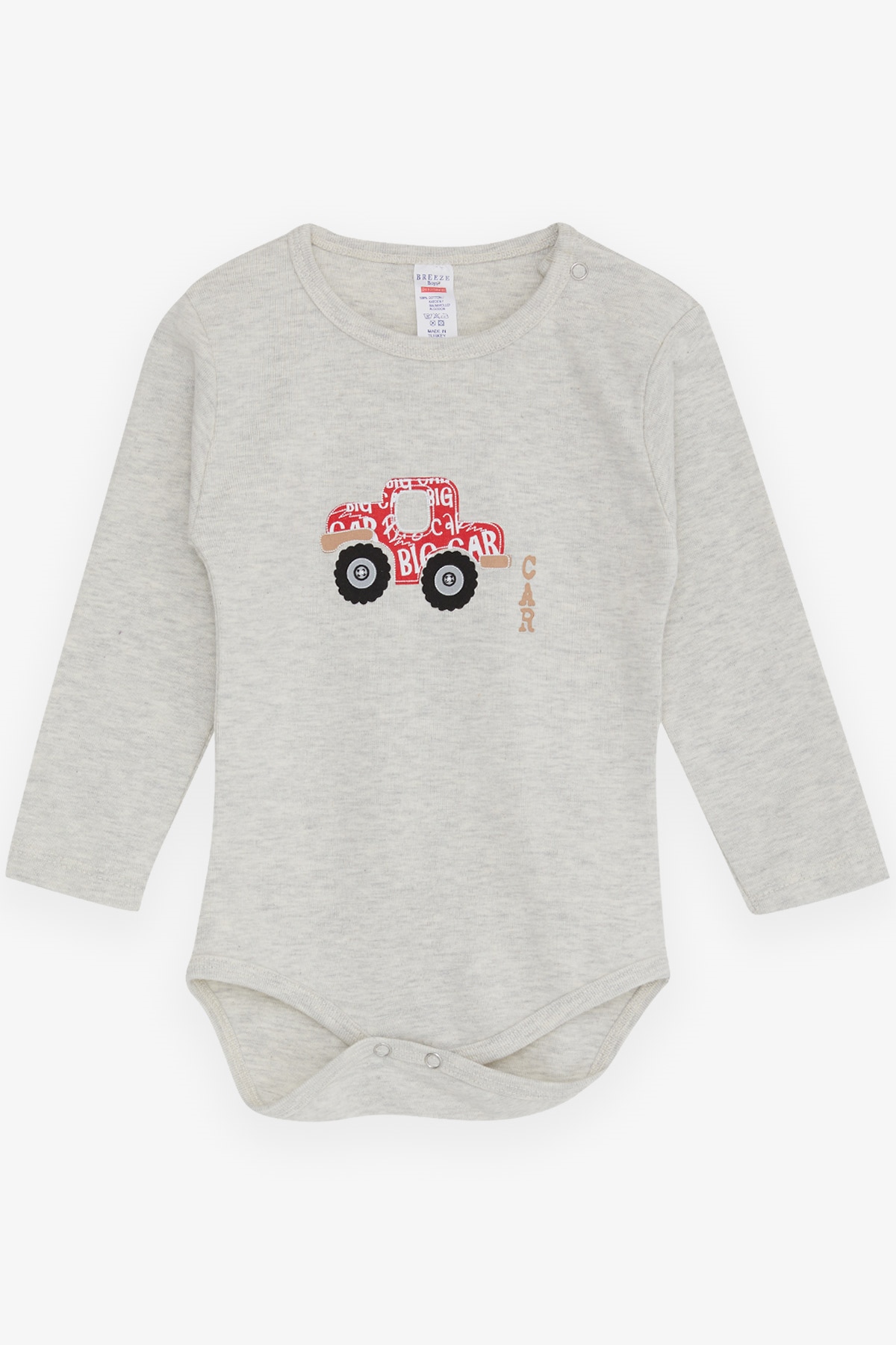 Breeze Erkek Bebek Çıtçıtlı Body Araba Baskılı Açık Gri Melanj (9 Ay-3 Yaş)