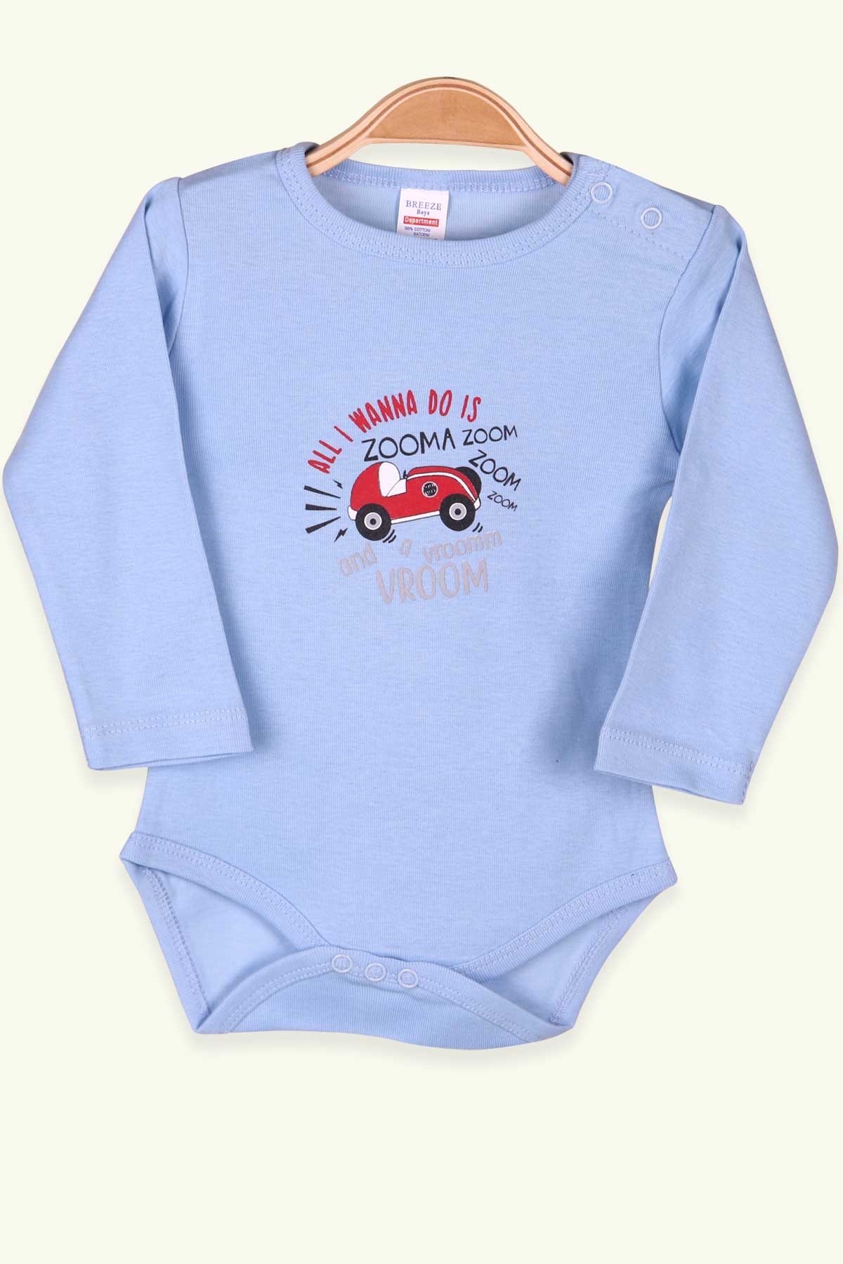 Breeze Erkek Bebek Çıtçıtlı Body Araba Baskılı Bebe Mavisi (9 Ay-3 Yaş)