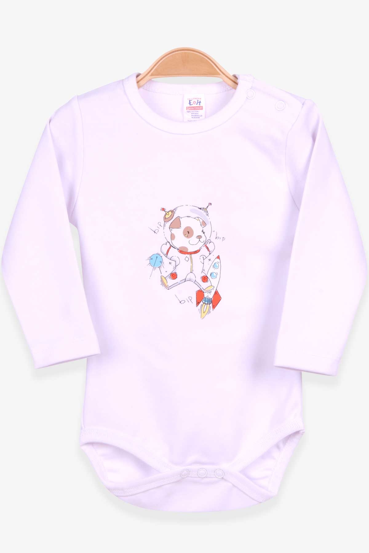 Breeze Erkek Bebek Çıtçıtlı Body Astronot Köpek Baskılı Beyaz (9 Ay-3 Yaş)