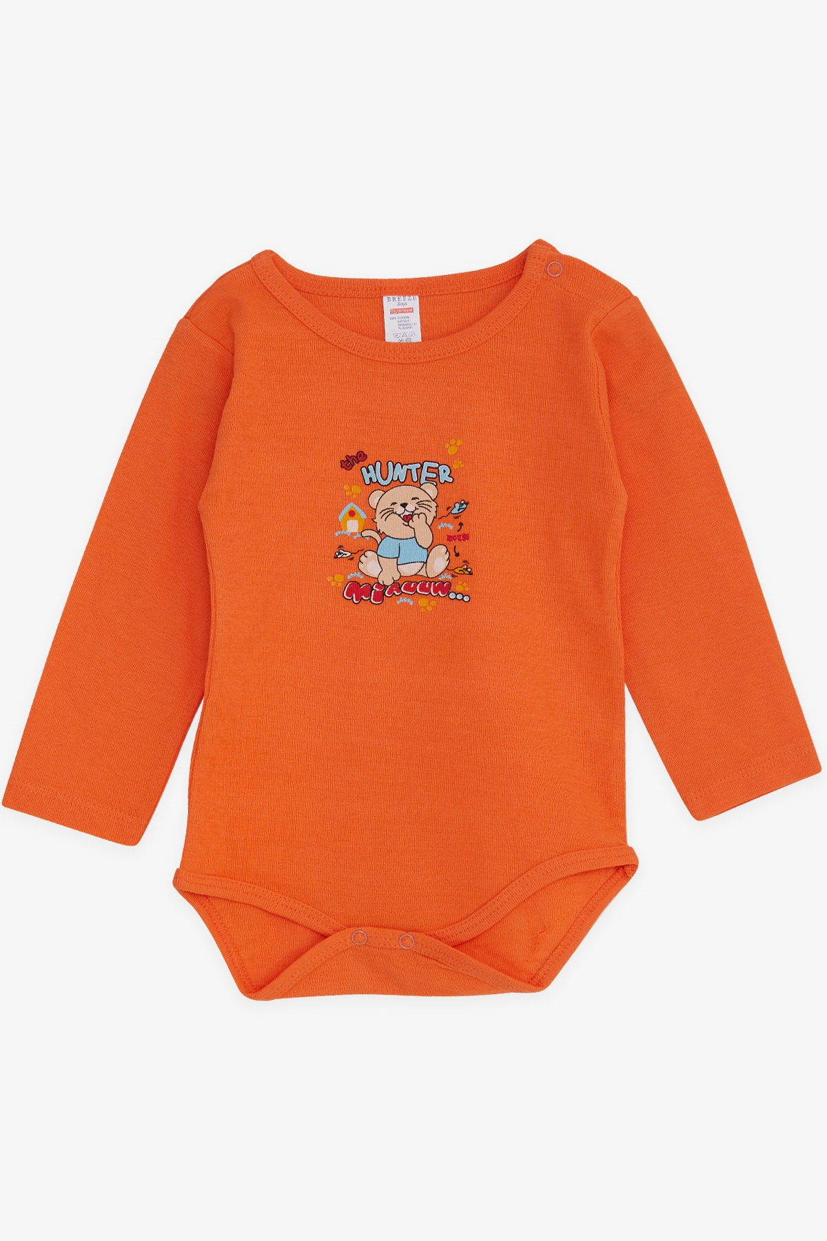 Breeze Erkek Bebek Çıtçıtlı Body Avcı Kedicik Baskılı Turuncu (9 Ay-3 Yaş)