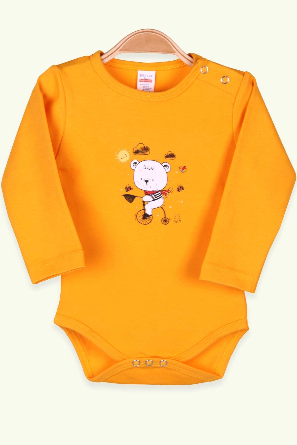 Breeze Erkek Bebek Çıtçıtlı Body Ayıcık Baskılı Hardal Sarı (9 Ay-3 Yaş)