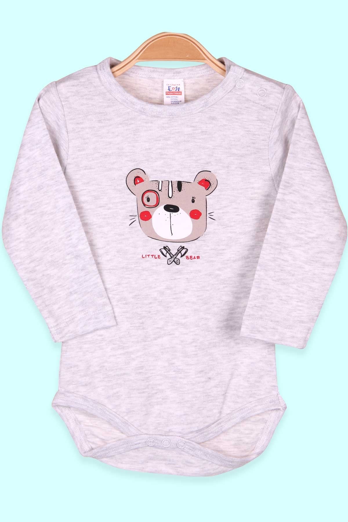 Breeze Erkek Bebek Çıtçıtlı Body Ayıcık Baskılı Açık Gri (9 Ay-3 Yaş)
