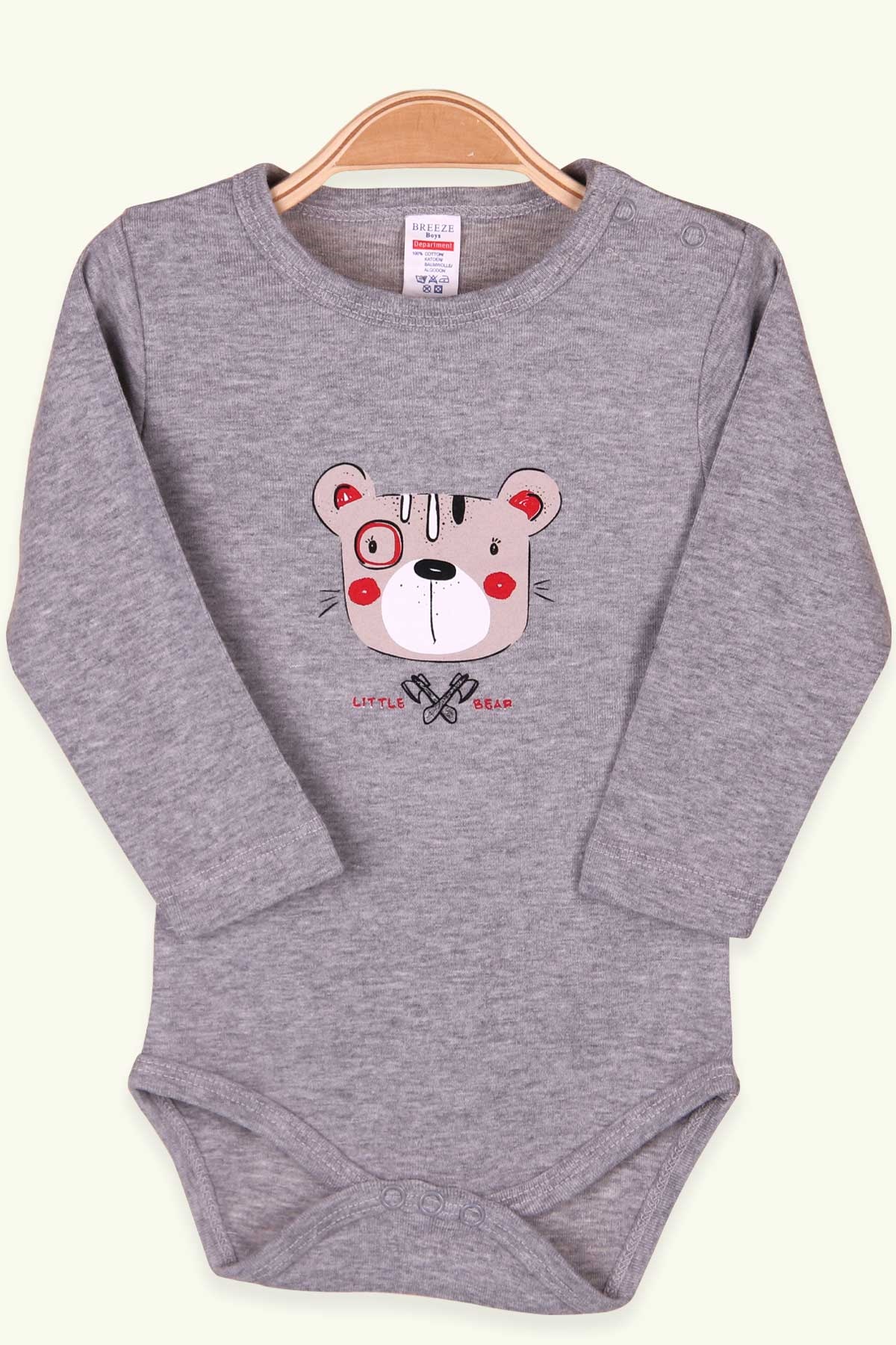 Breeze Erkek Bebek Çıtçıtlı Body Ayıcık Baskılı Gri (9 Ay-3 Yaş)