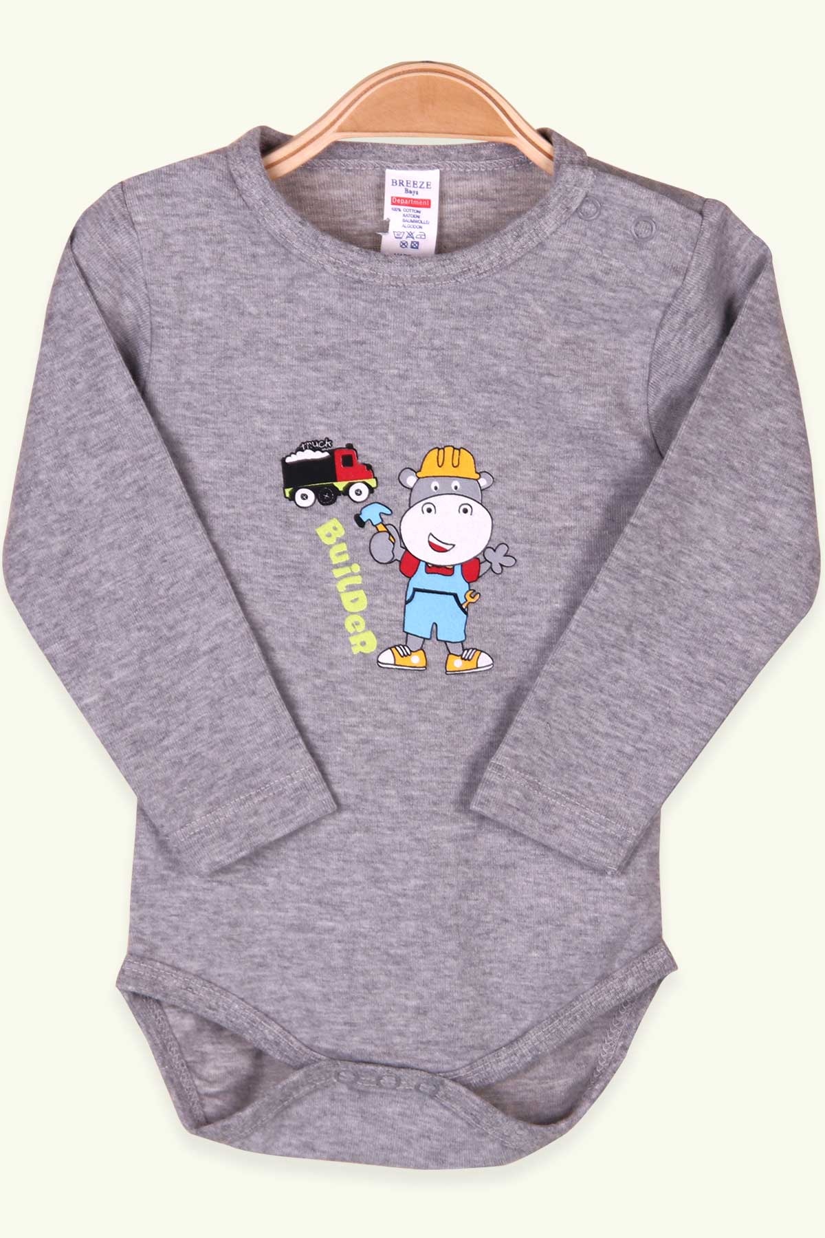 Breeze Erkek Bebek Çıtçıtlı Body Baskılı Gri (9 Ay-3 Yaş)