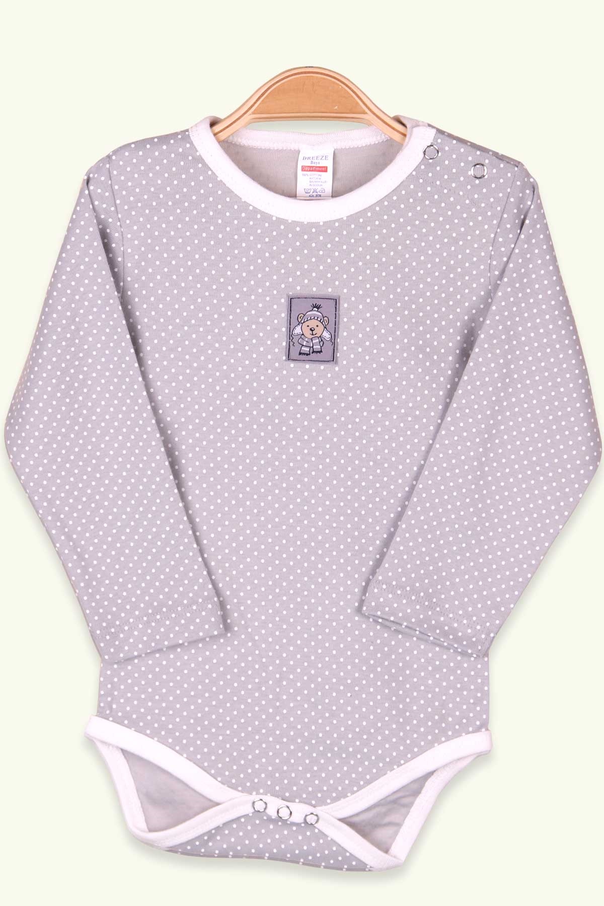 Breeze Erkek Bebek Çıtçıtlı Body Baskılı Puantiyeli Gri (9 Ay-3 Yaş)
