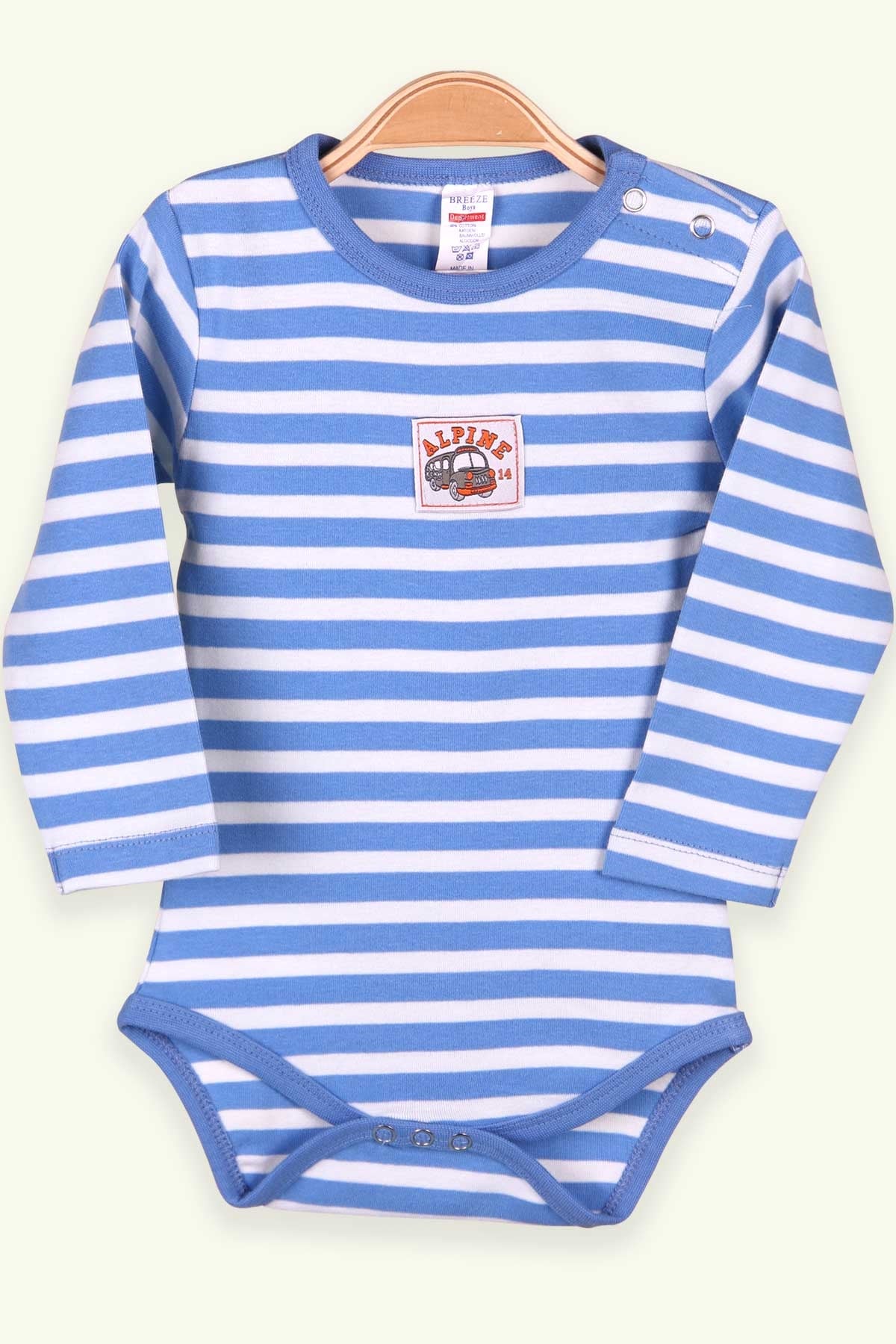 Breeze Erkek Bebek Çıtçıtlı Body Çizgili Buz Mavisi (9 Ay-3 Yaş)