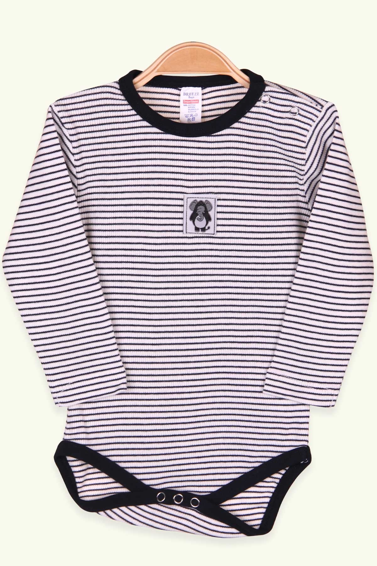 Breeze Erkek Bebek Çıtçıtlı Body Çizgili Lacivert (9 Ay-3 Yaş)