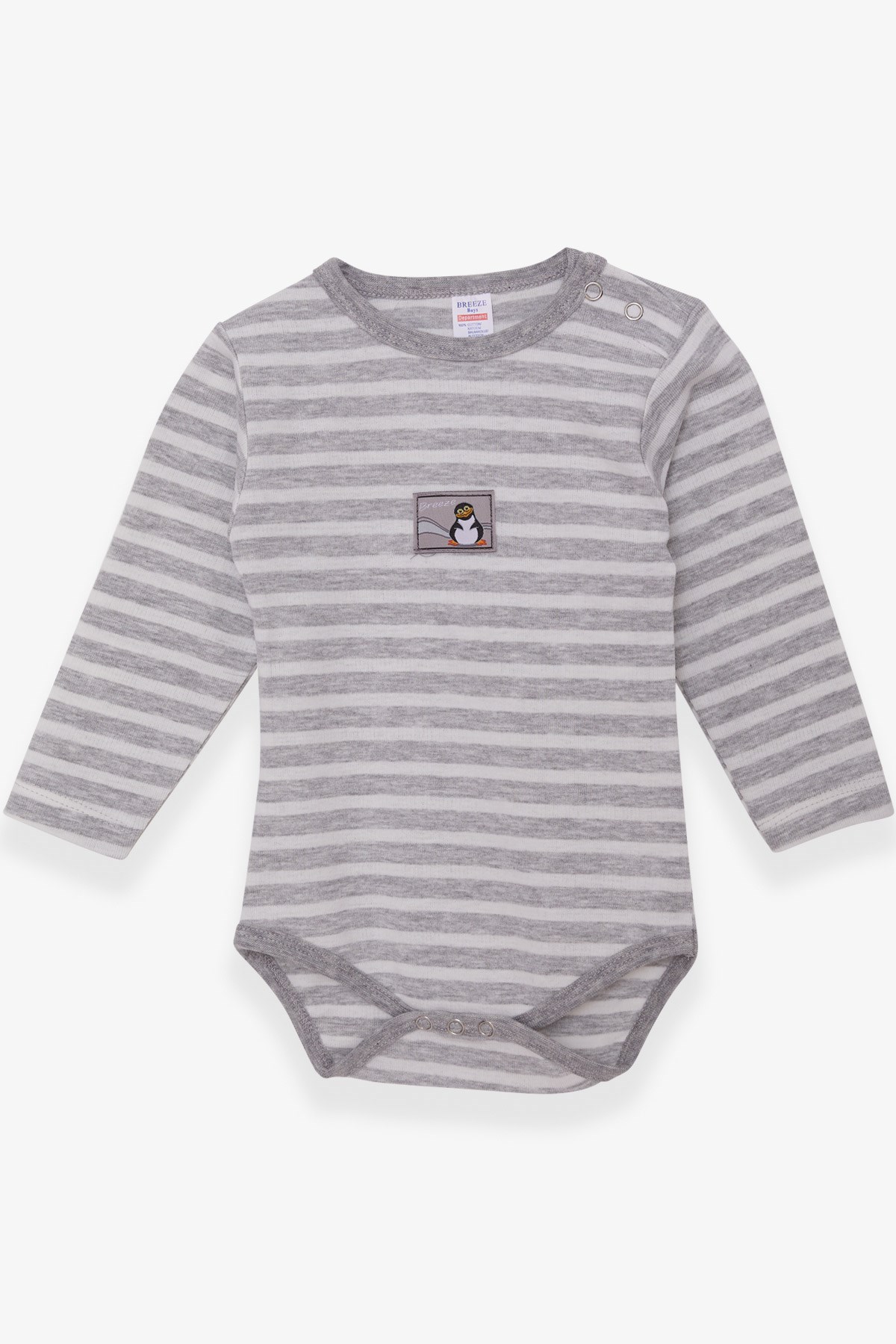 Breeze Erkek Bebek Çıtçıtlı Body Çizgili Açık Gri (1.5 Yaş)