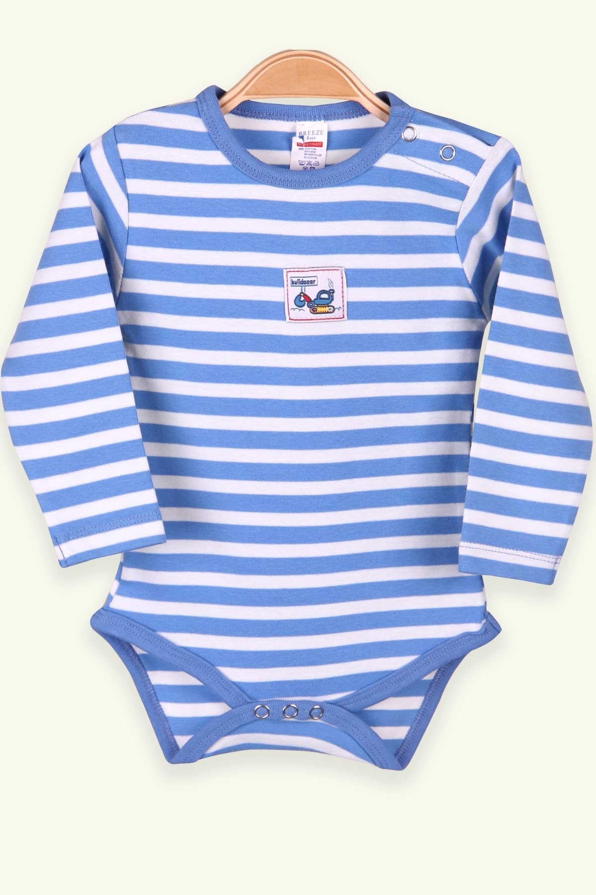 Breeze Erkek Bebek Çıtçıtlı Body Çizgili Buz Mavisi (9 Ay-3 Yaş)