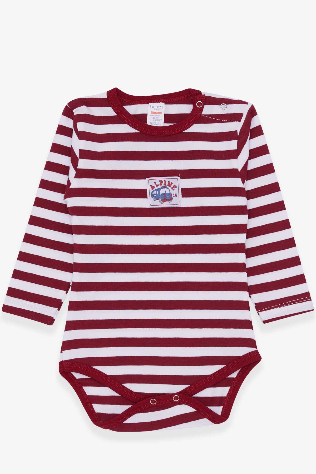 Breeze Erkek Bebek Çıtçıtlı Body Çizgili Vişne Çürüğü (9 Ay-3 Yaş)
