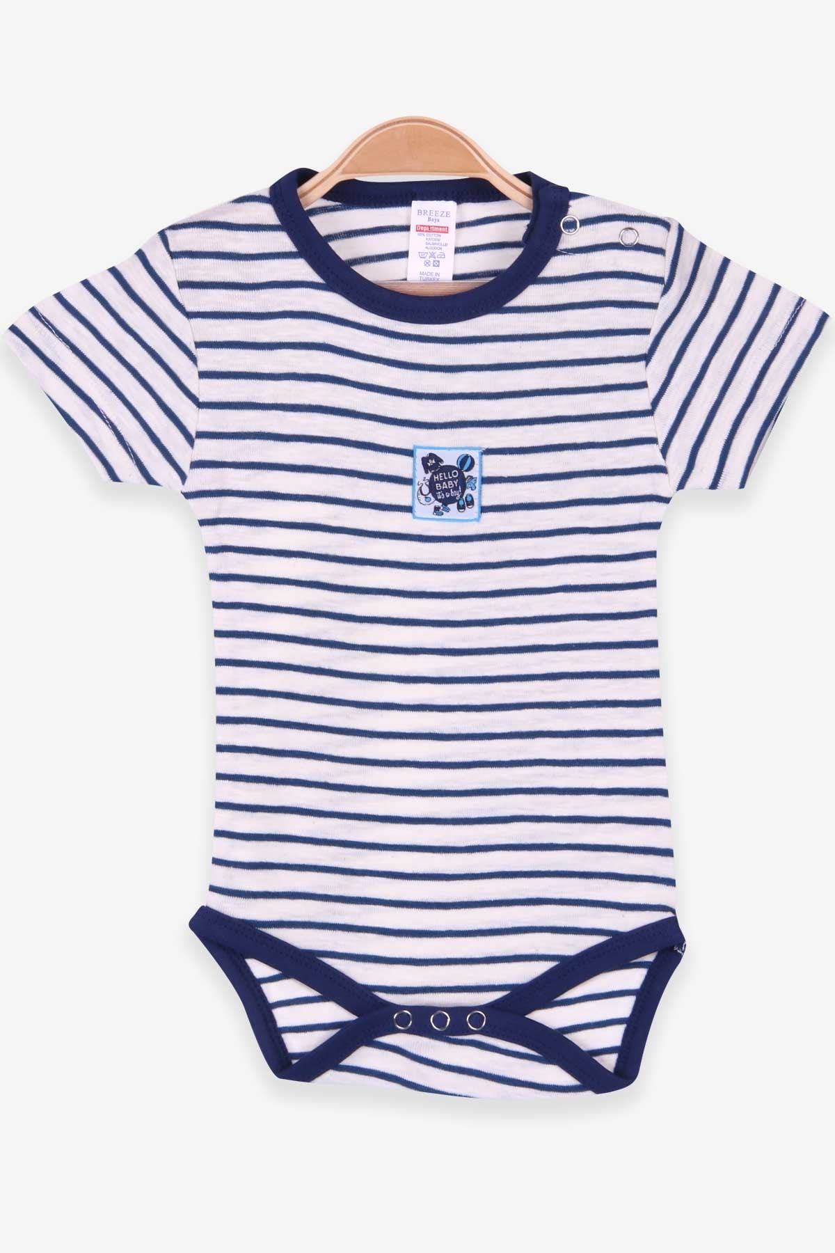 Breeze Erkek Bebek Çıtçıtlı Body Çizgili Ekru (9 Ay-3 Yaş)