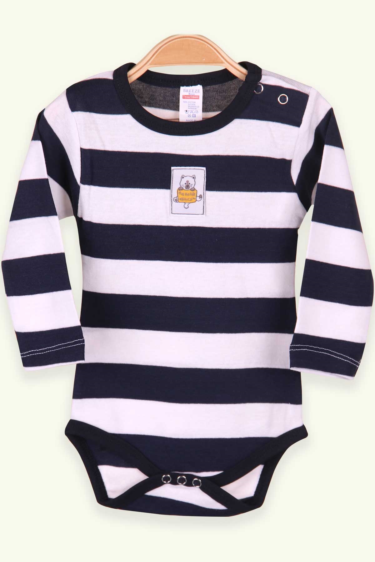 Breeze Erkek Bebek Çıtçıtlı Body Çizgili Lacivert (9 Ay-3 Yaş)