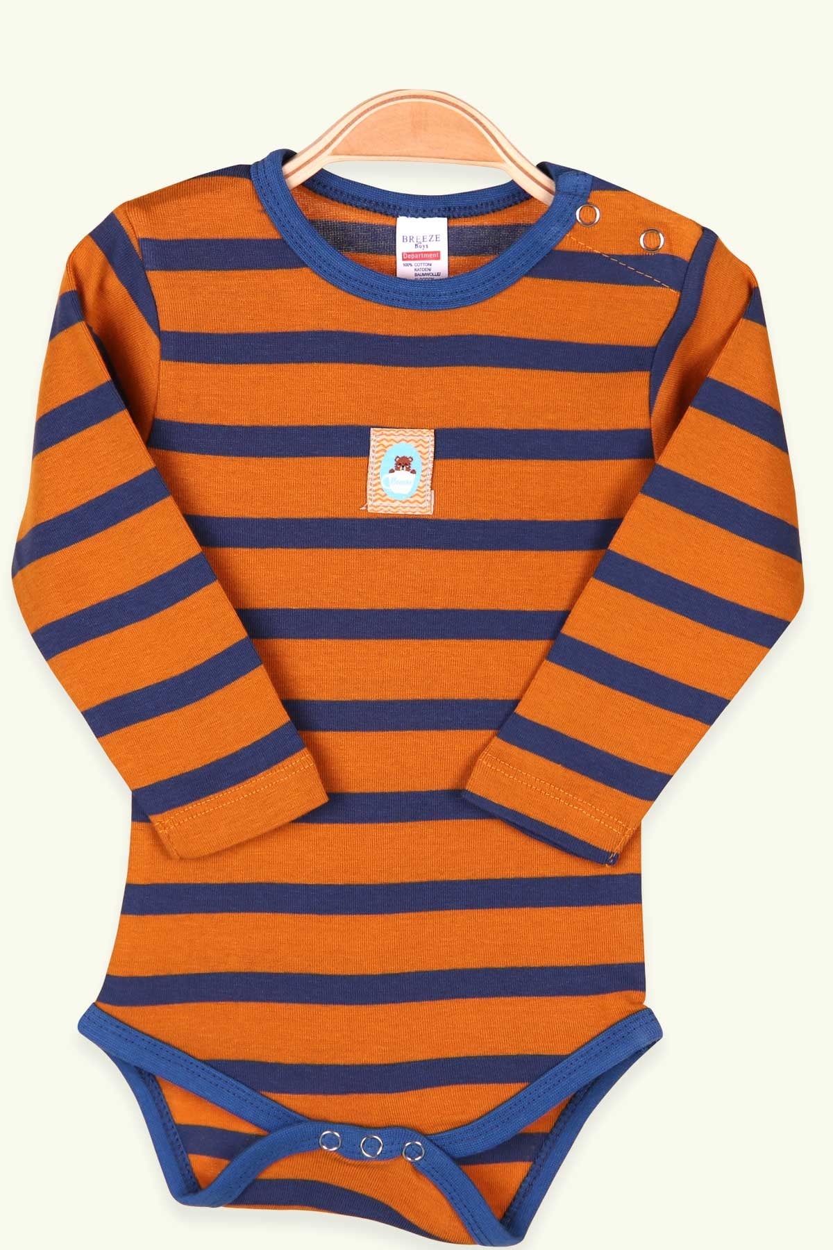 Breeze Erkek Bebek Çıtçıtlı Body Çizgili Hardal Sarı (9 Ay-3 Yaş)