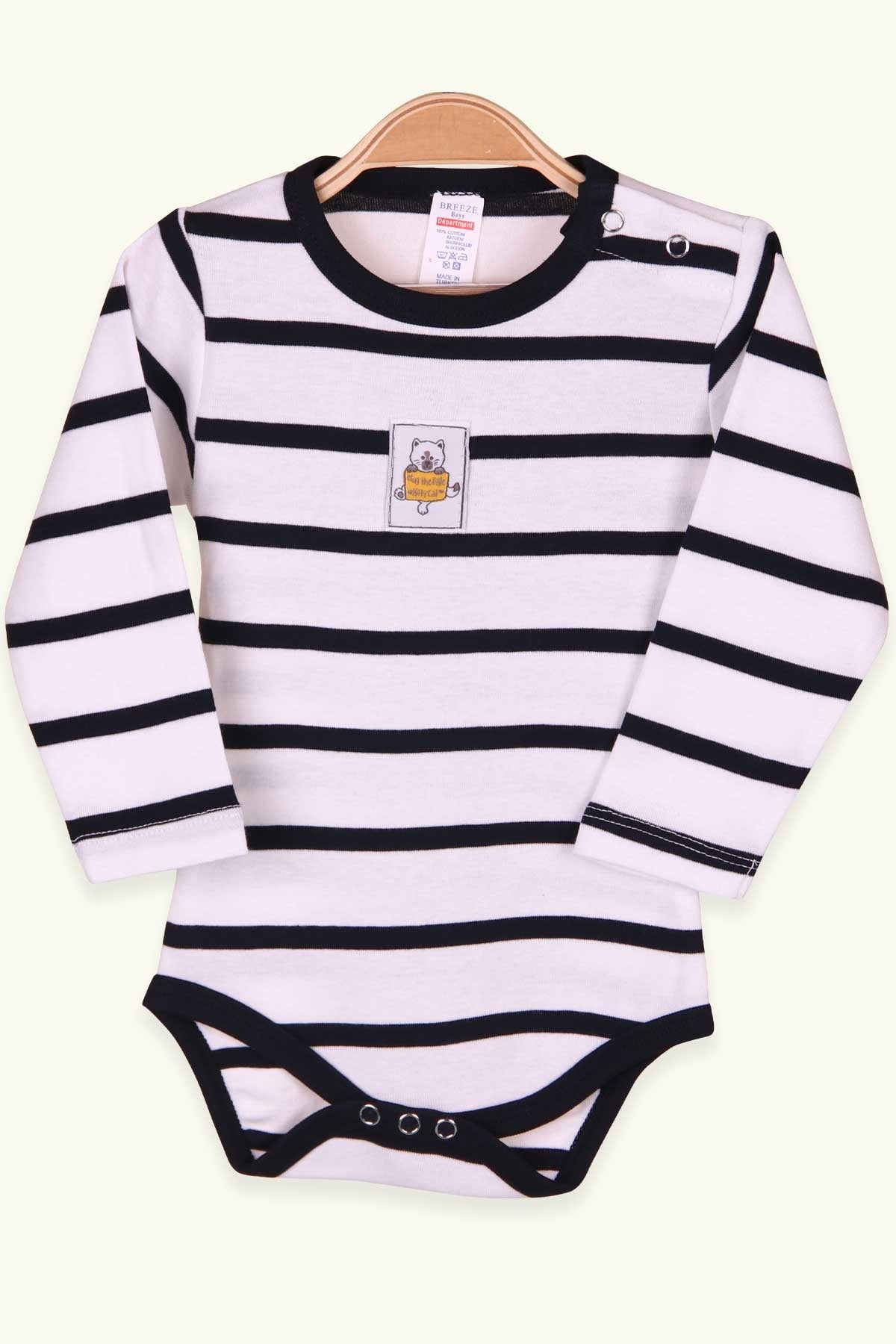 Breeze Erkek Bebek Çıtçıtlı Body Çizgili Beyaz (9 Ay-3 Yaş)