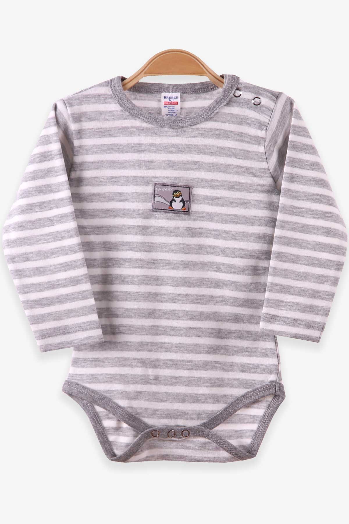 Breeze Erkek Bebek Çıtçıtlı Body Çizgili Gri (9 Ay-3 Yaş)