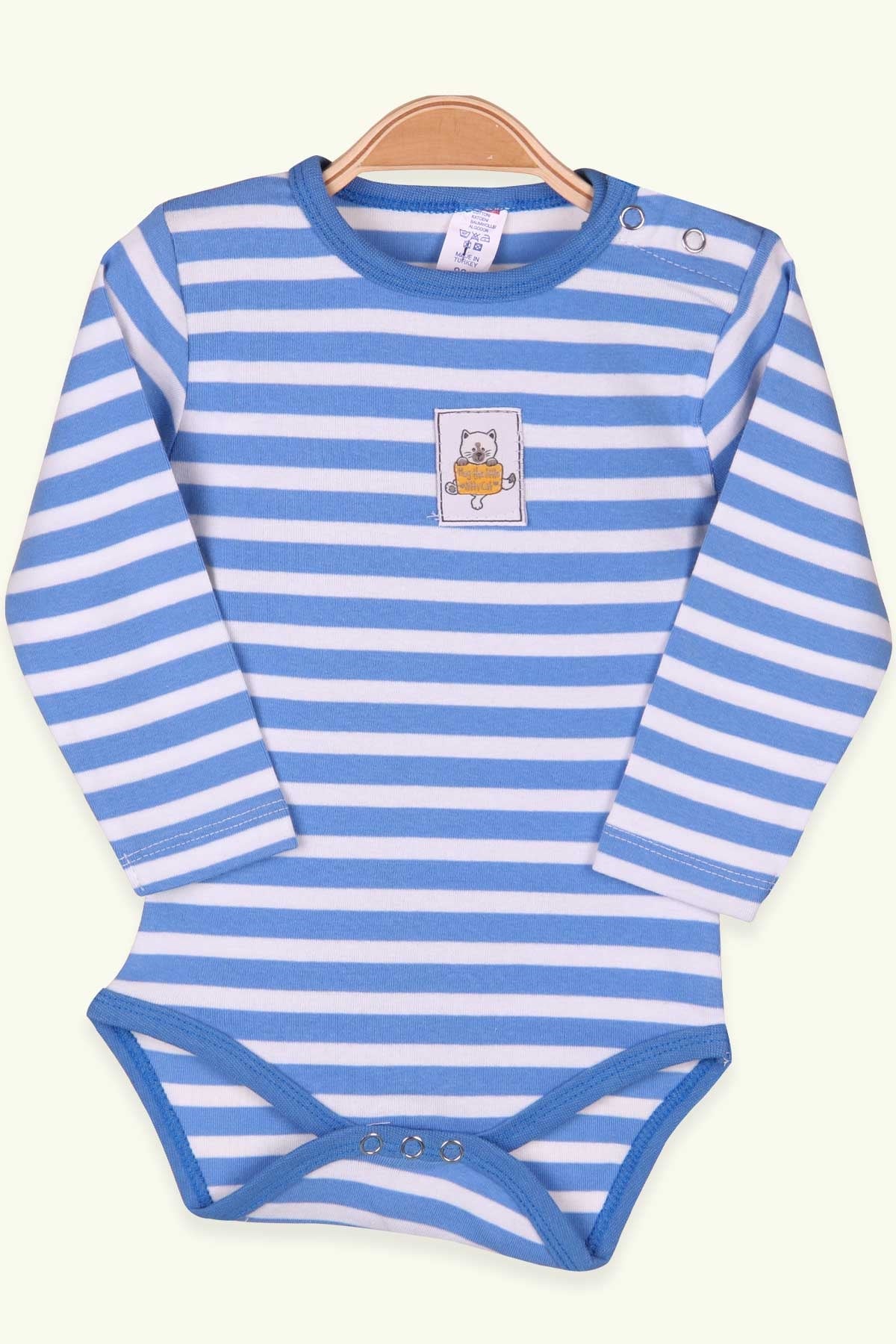 Breeze Erkek Bebek Çıtçıtlı Body Çizgili Buz Mavisi (9 Ay-3 Yaş)