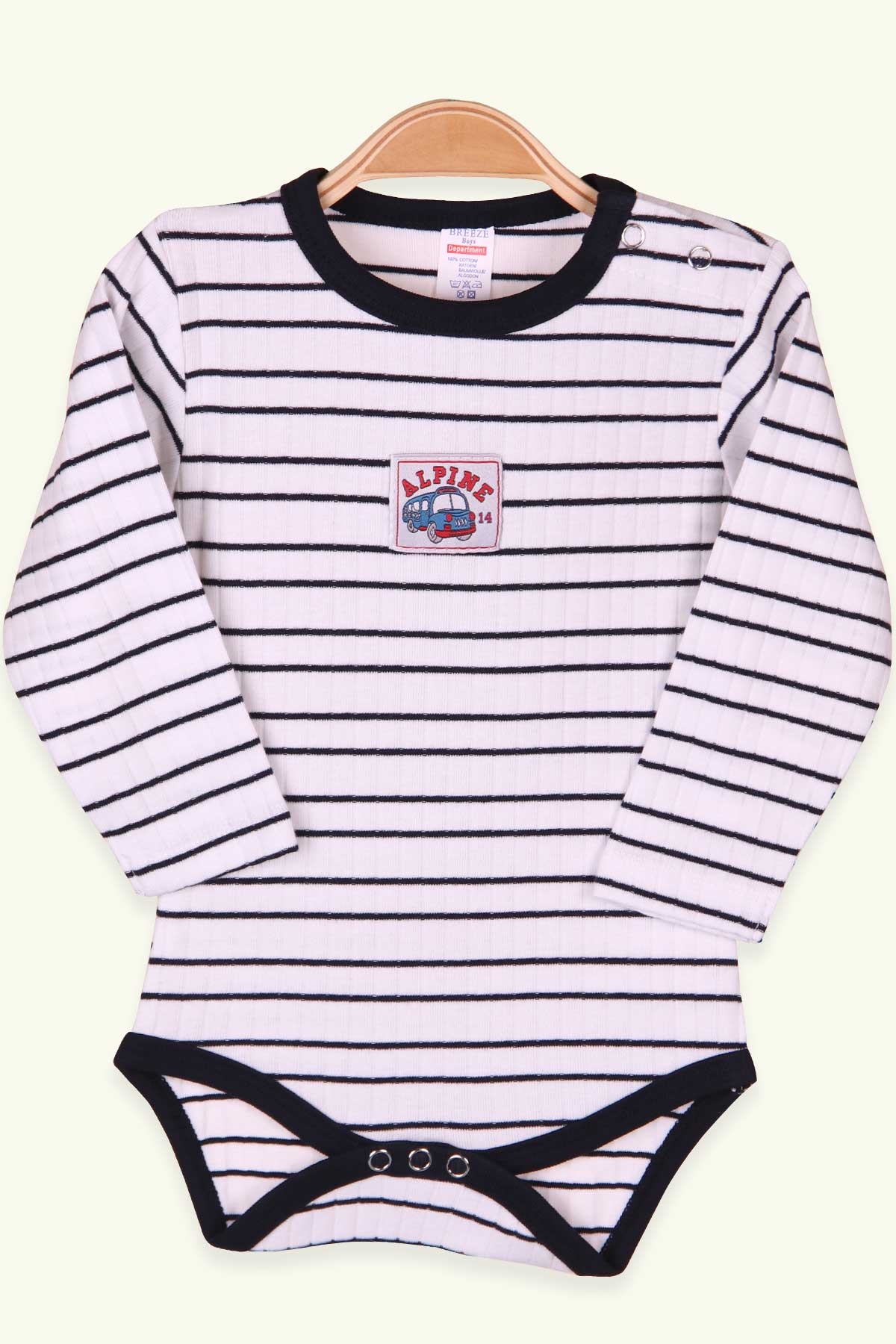 Breeze Erkek Bebek Çıtçıtlı Body Çizgili Beyaz (9 Ay-3 Yaş)