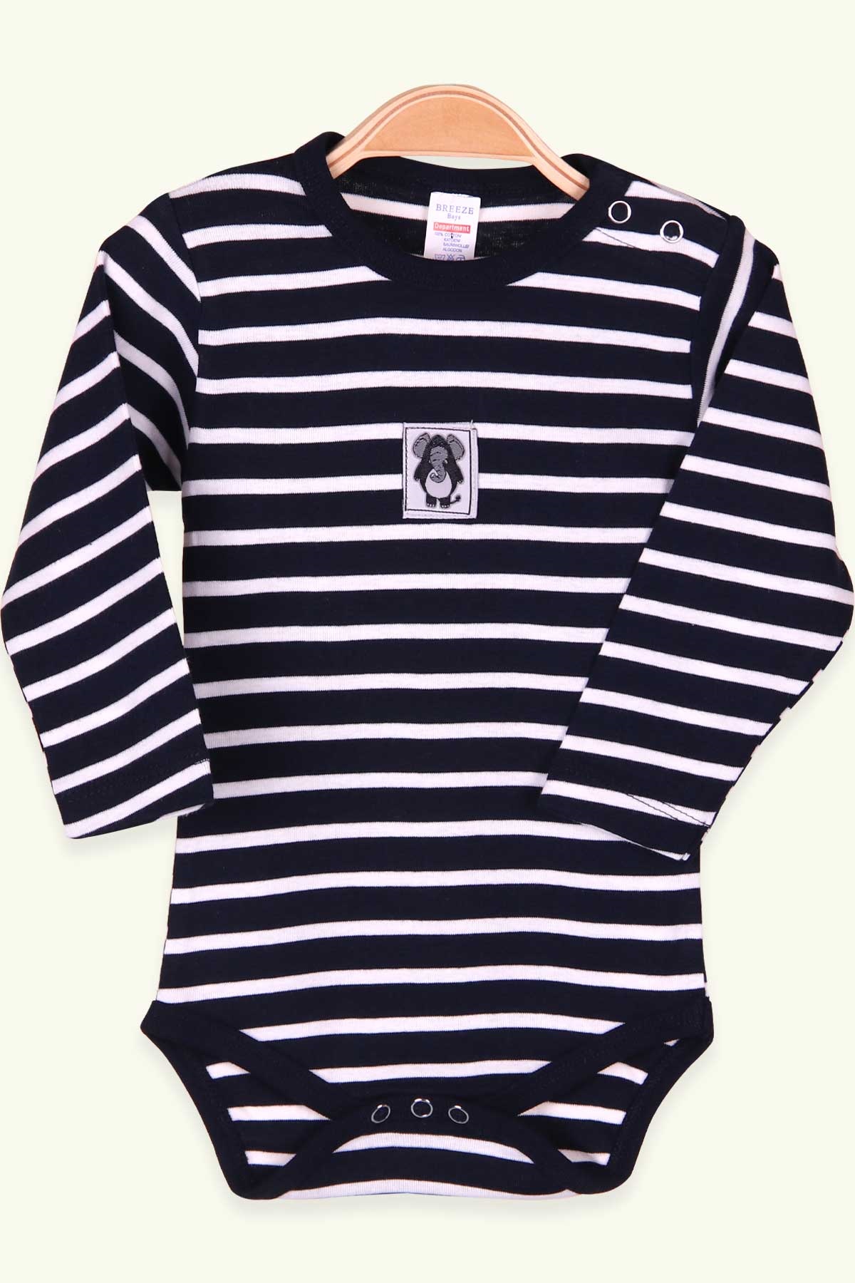 Breeze Erkek Bebek Çıtçıtlı Body Çizgili Lacivert (9 Ay-3 Yaş)